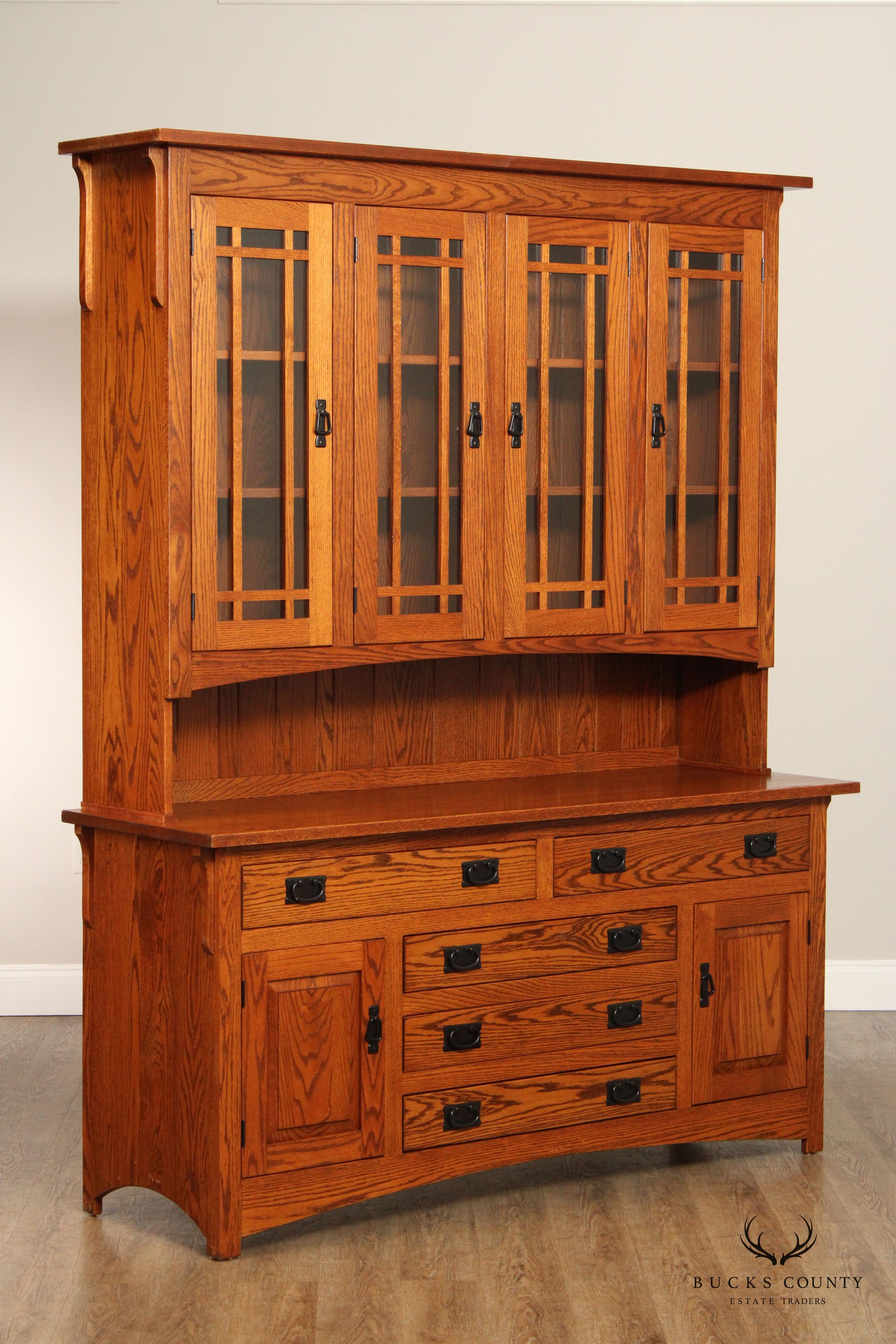 Mission Style Custom Crafted Oak Buffet Hutch