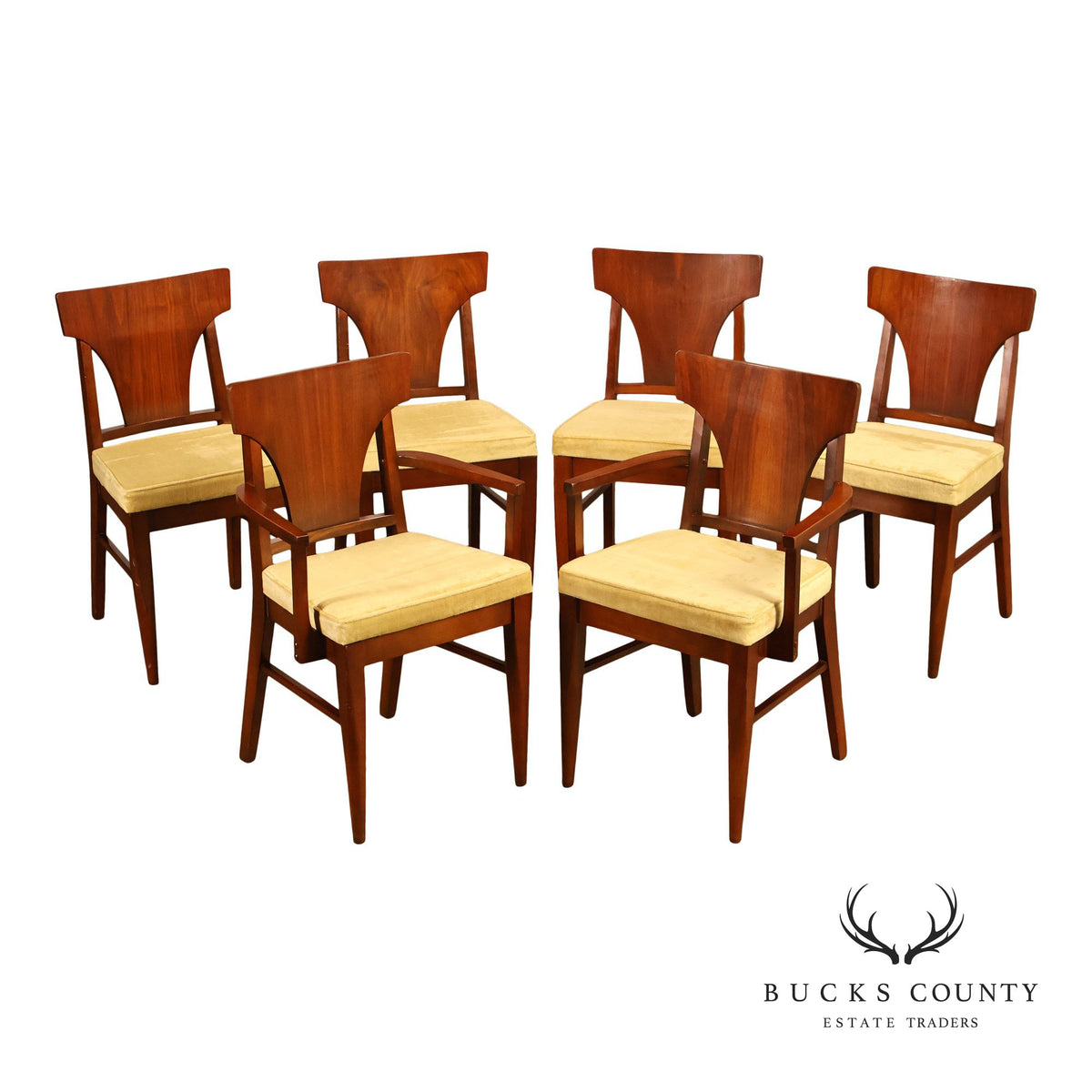 Mid Century Modern Set of Six Walnut Dining Chairs
