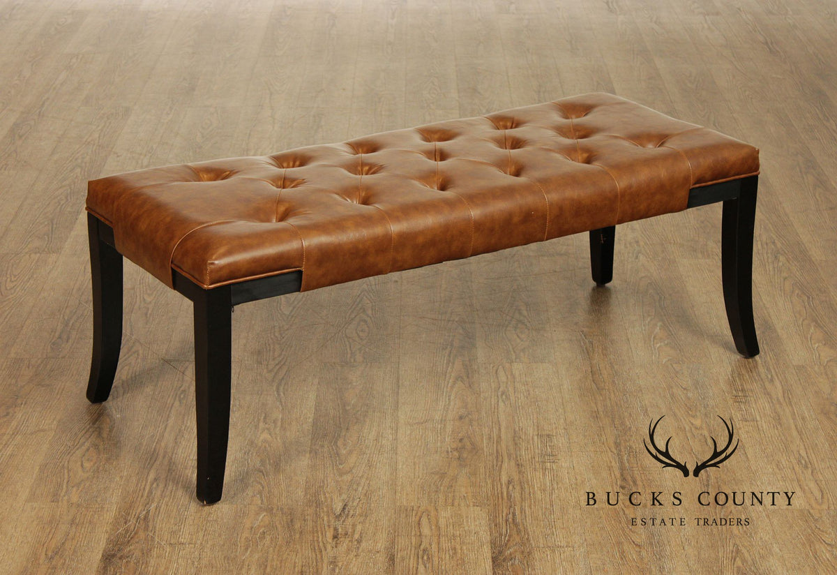 Pair Of Safavieh Tufted Brown Leather Benches