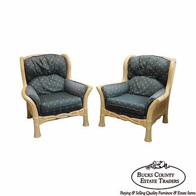 Lane Venture Pair of Twisted Rattan Lounge Chairs