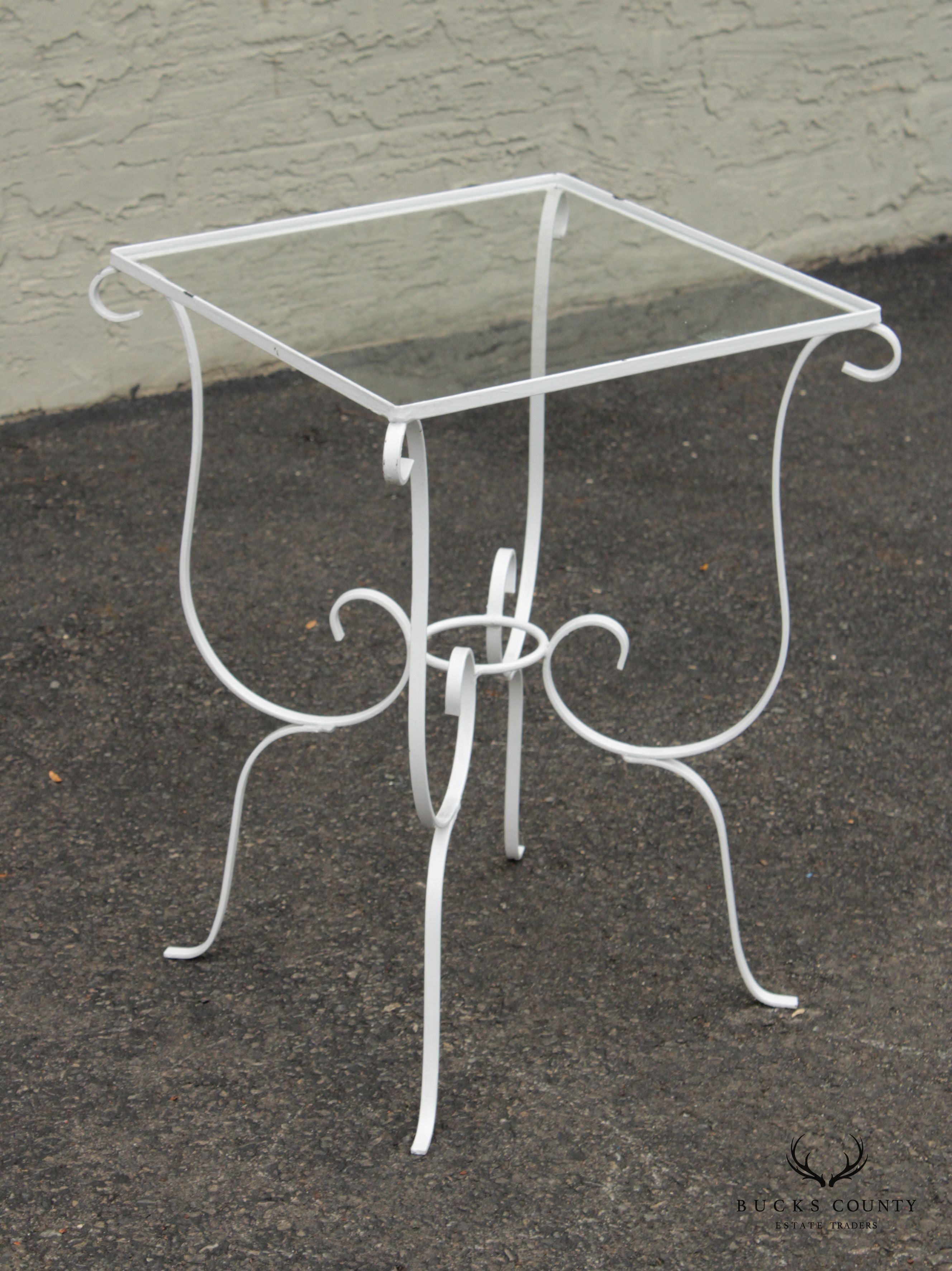 Vintage Wrought Iron Scroll Outdoor Garden Side Table