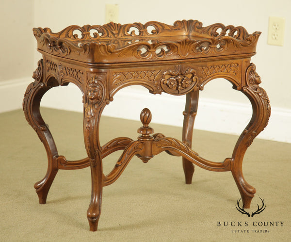 Renaissance Revival Antique Carved Walnut Tray Top Coffee Table