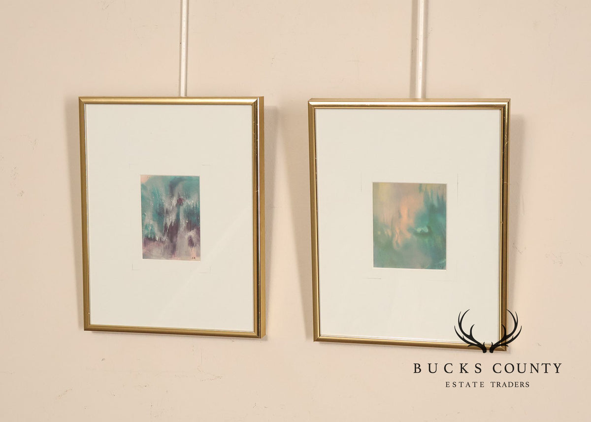 Suzanne Marinell Pair of Melted Wax Abstract Paintings