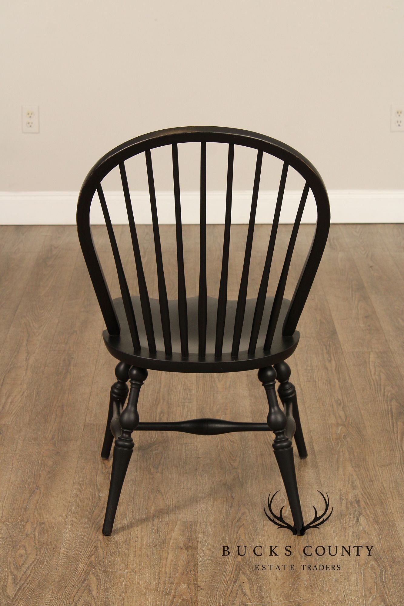 Farmhouse Style Set of Six Ebonized Windsor Dining Chairs