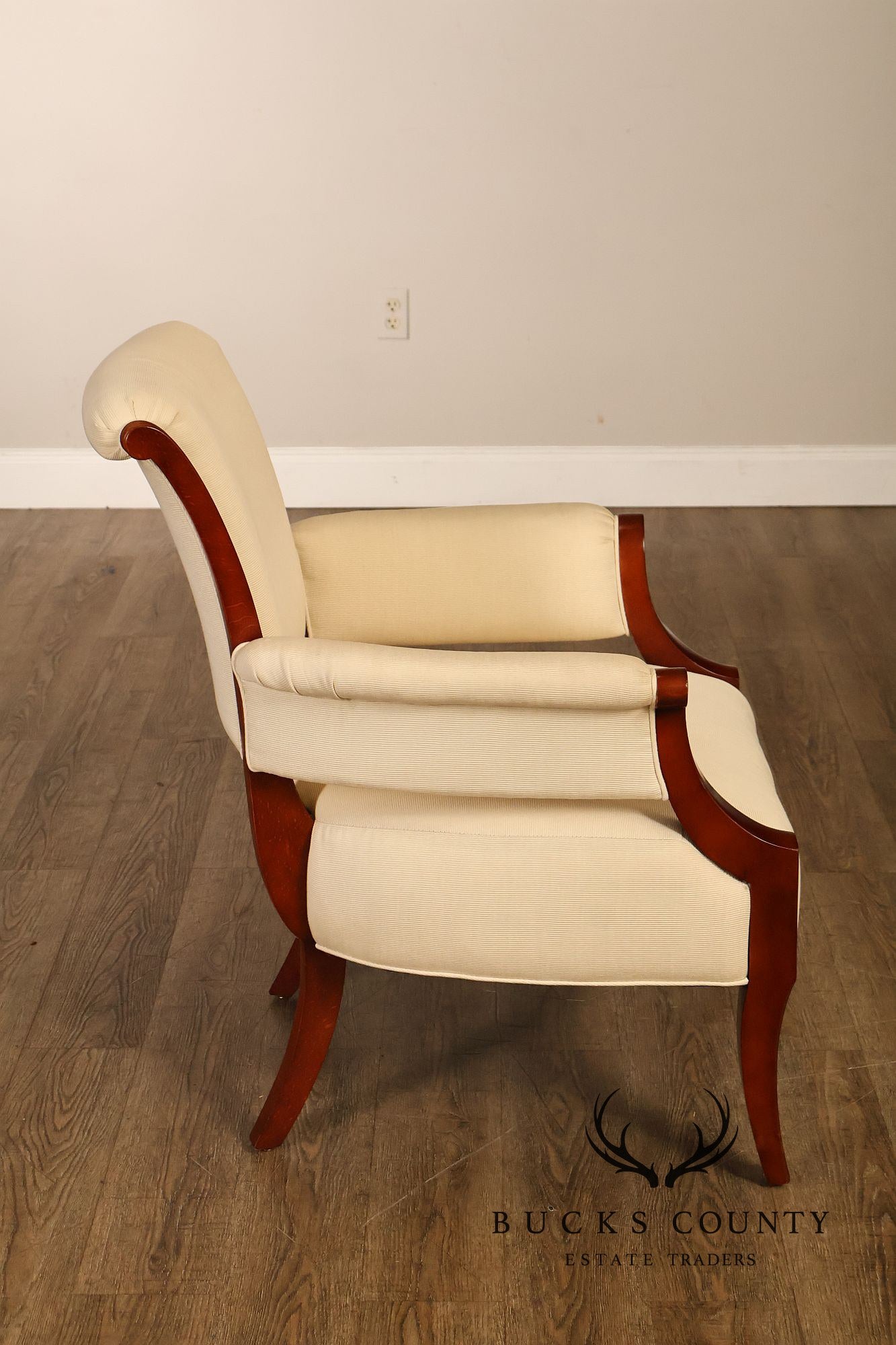 Baker French Art Deco Style Pair of Mahogany Armchairs