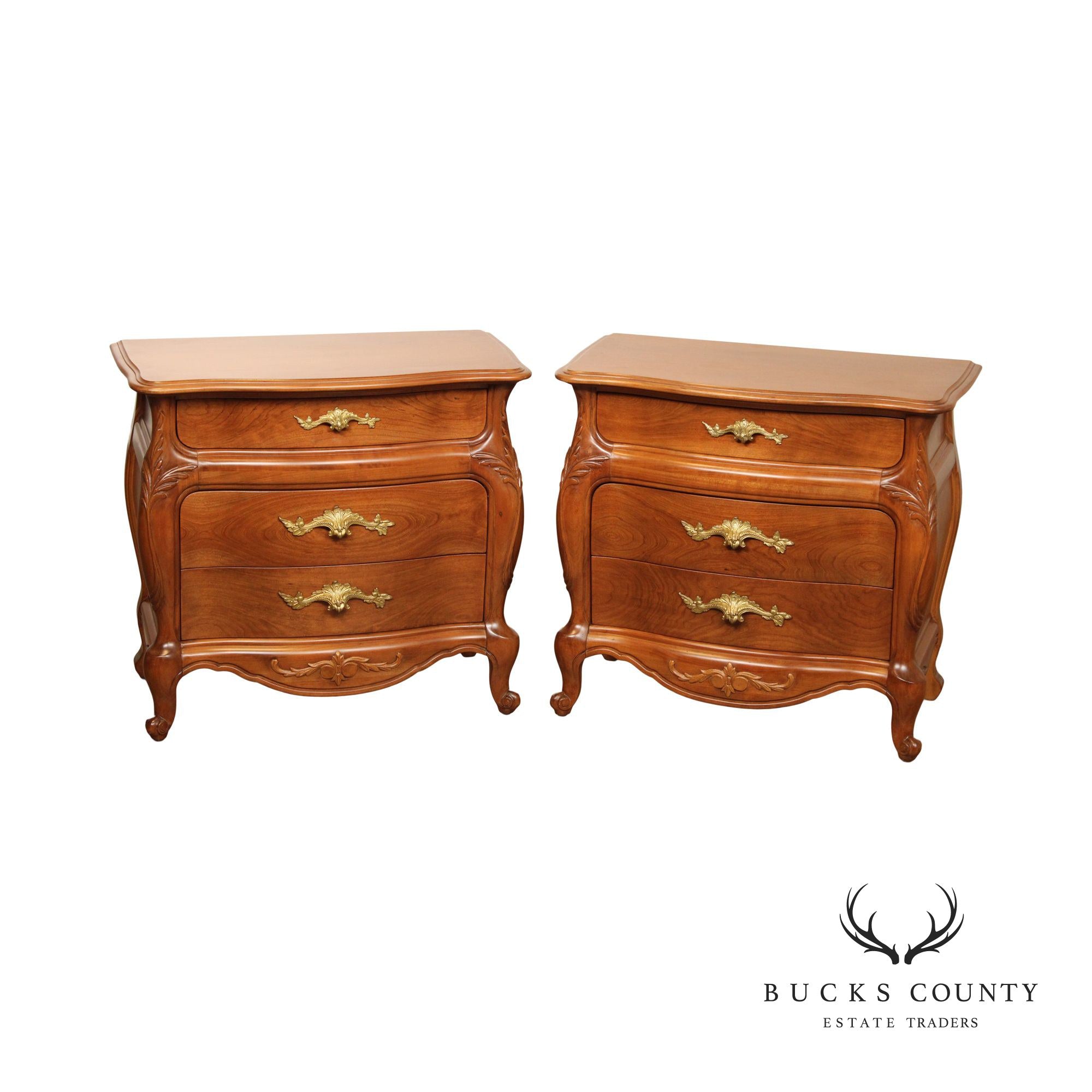 French Louis XV Rococo Style Pair Bombe Chest Nightstands