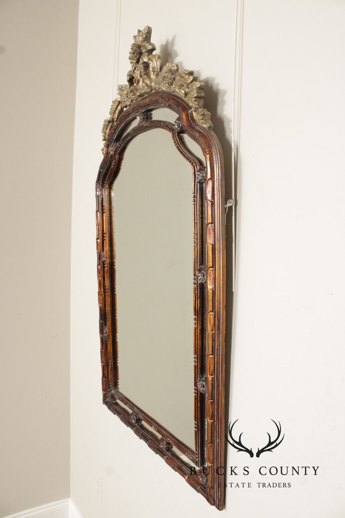 Italian Rococo Style Arched Partial Gilt Wall Mirror