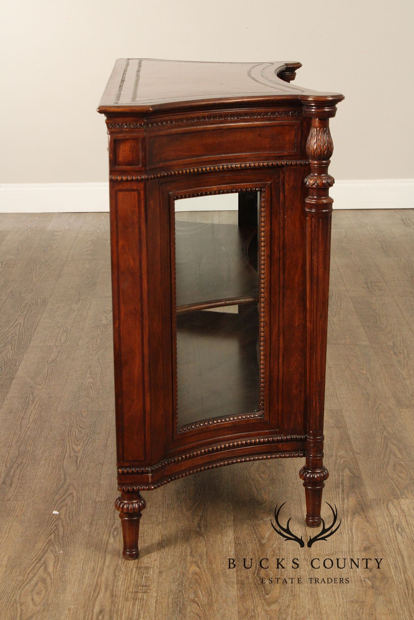 English Regency Style Leather Display Console Cabinet or Bookcase