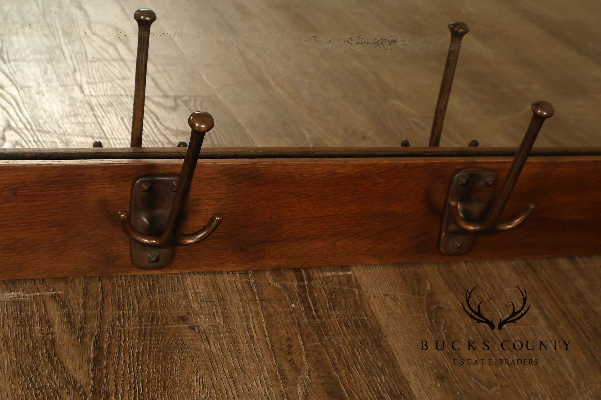 Gustav Stickley Antique Mission Oak Wall Mirror With Coat Hooks #66