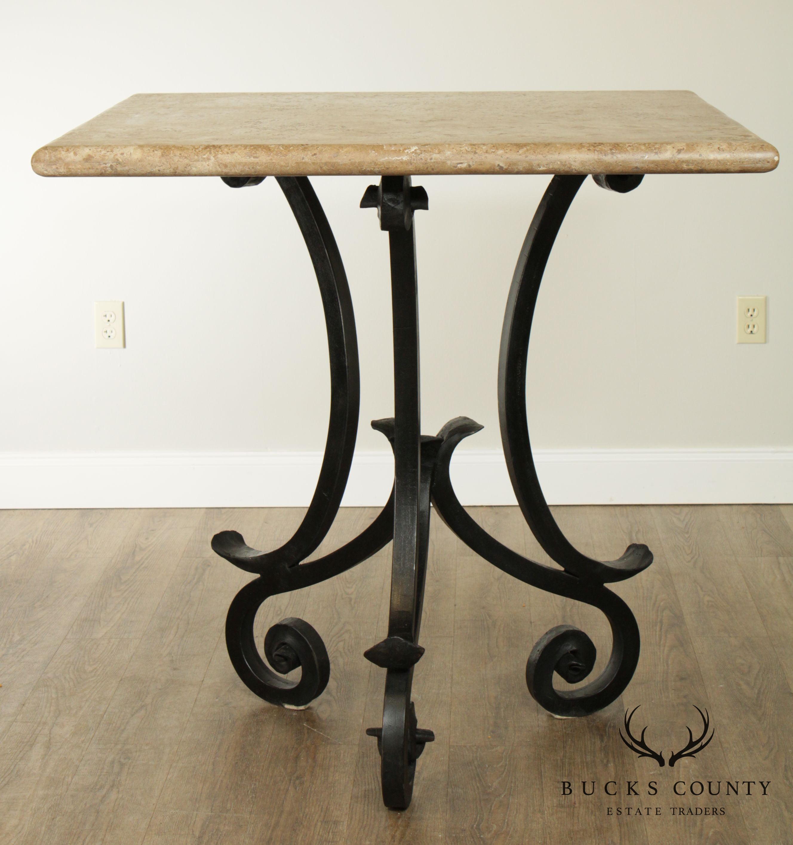 Hand Forged Iron Base 42" Pub Table Square Travertine Top