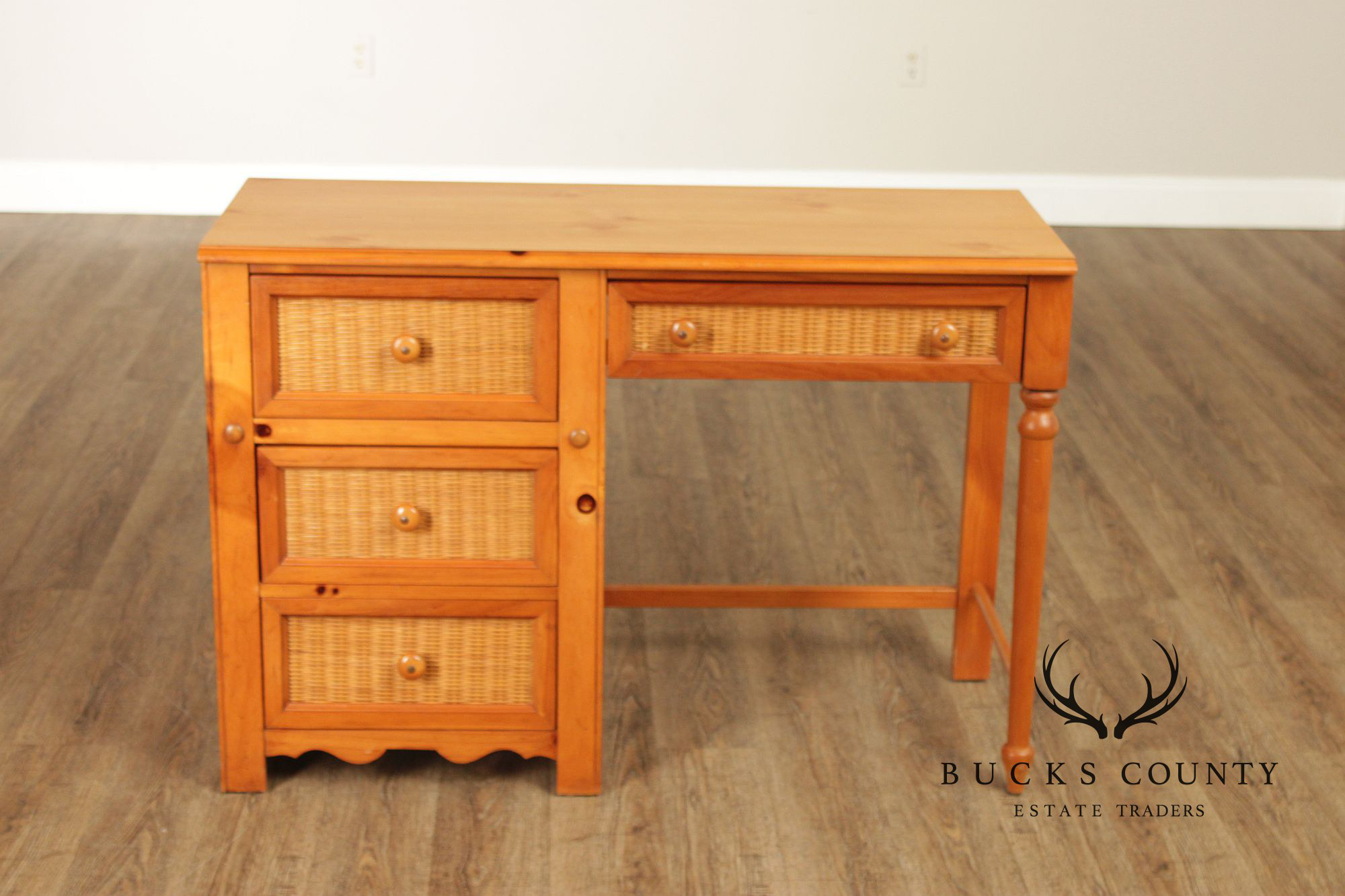 Stanley Furniture Pine and Wicker Writing Desk