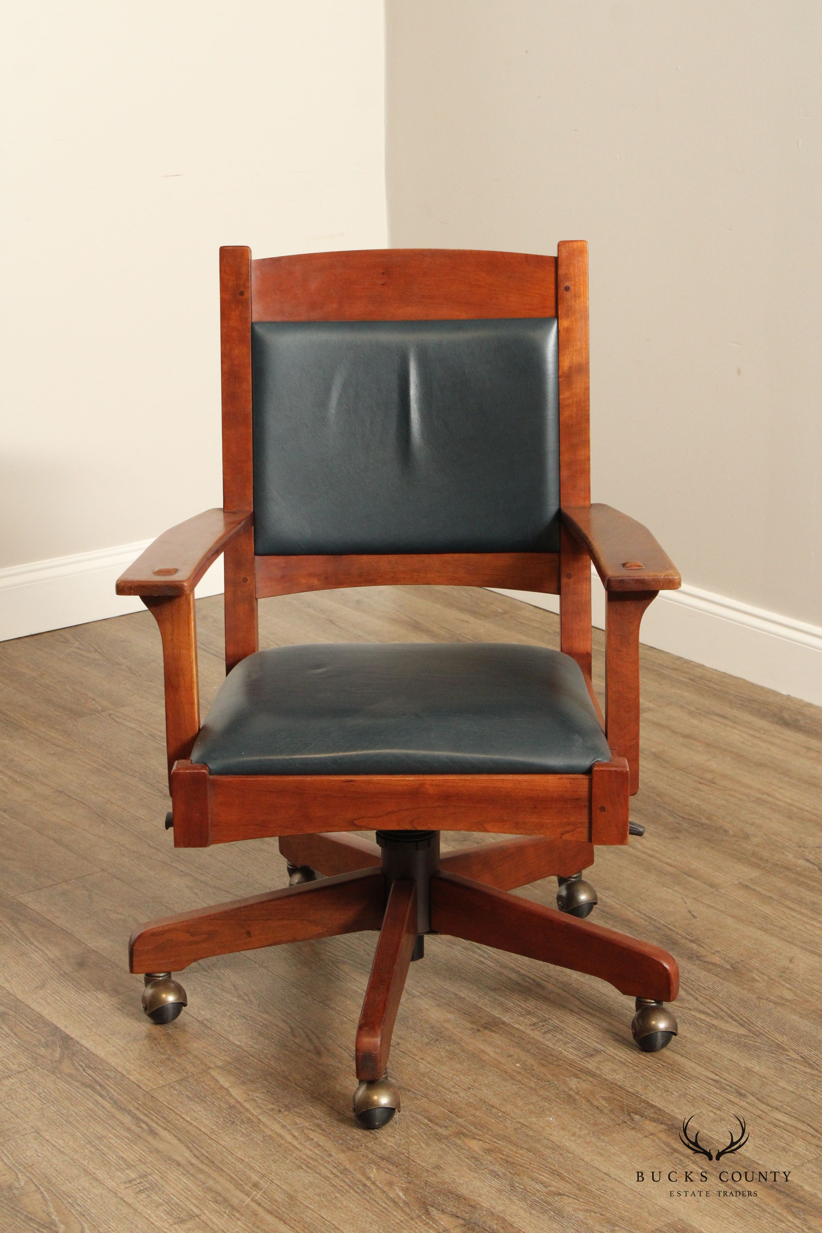 Stickley Mission Collection Cherry and Leather Swivel Tilt Desk Chair