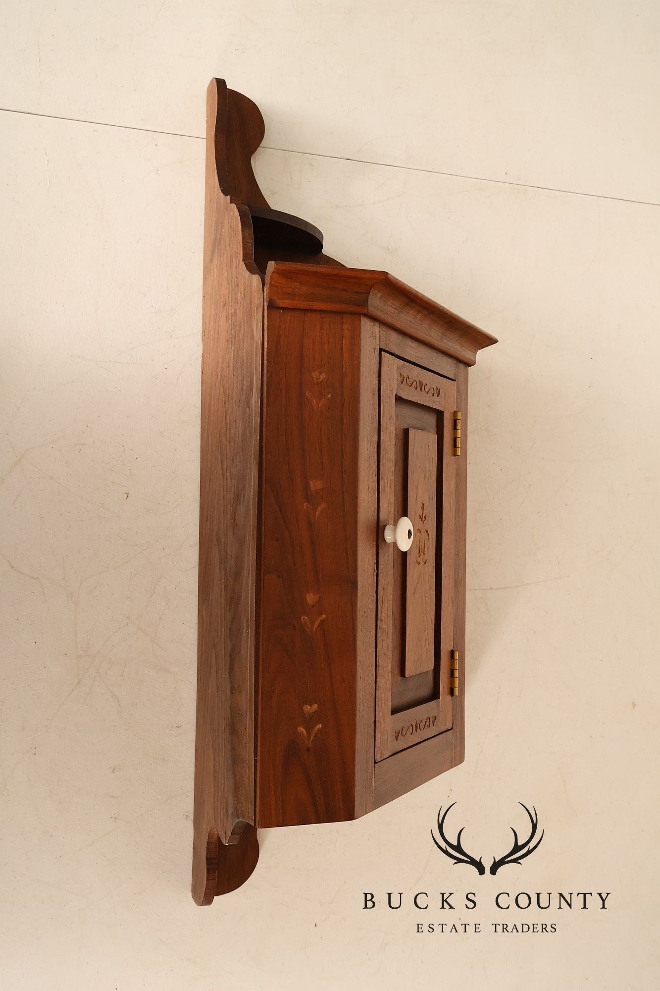 Pennsylvania Dutch Style Walnut Wall Hanging Corner Cupboard