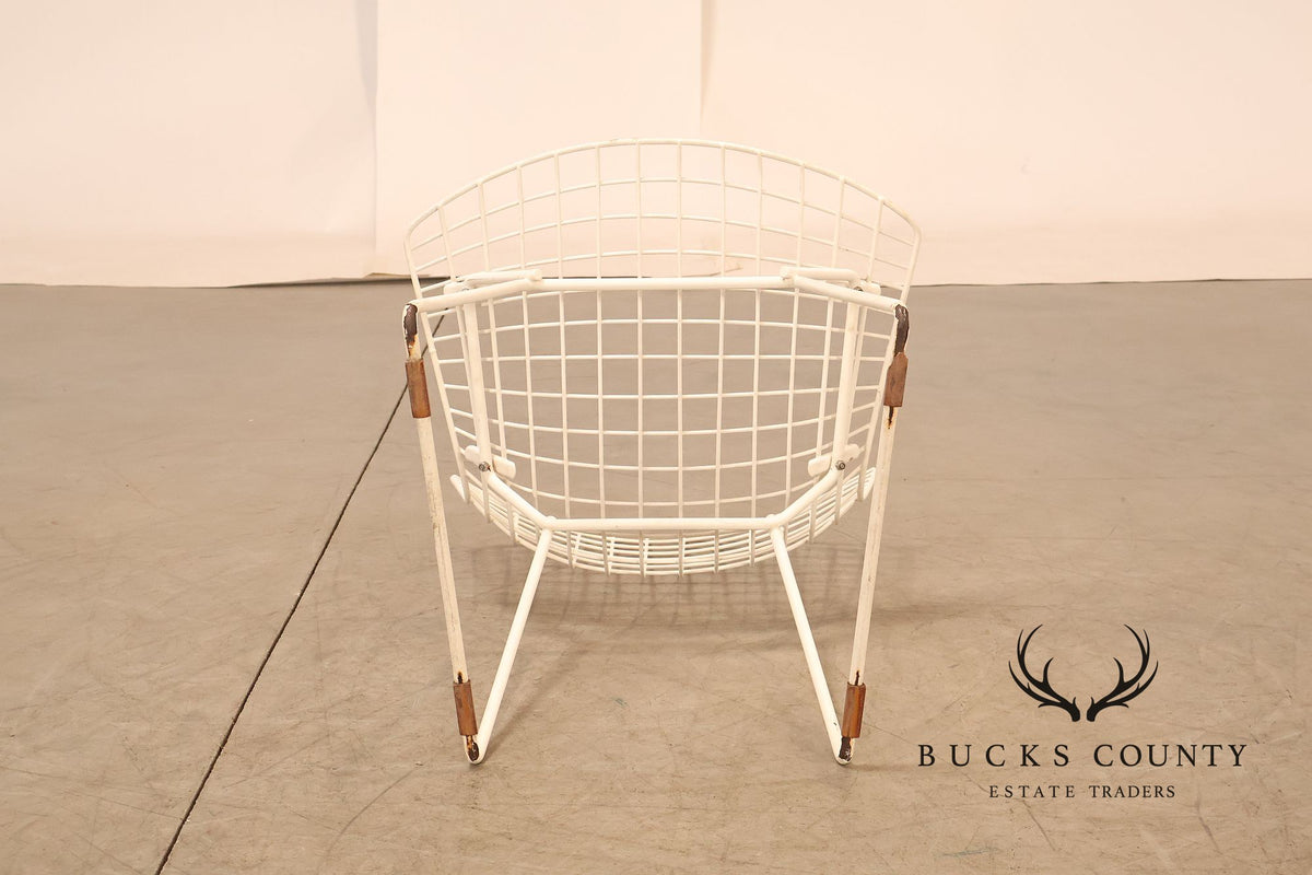 Vintage Mid Century Modern Set Of Eight Bertoia Style White Wire Dining Chairs