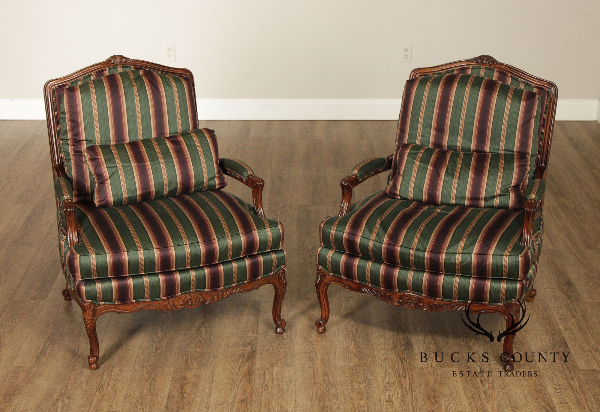 Sherrill Furniture French Louis XV Style Pair of Bergere Armchairs