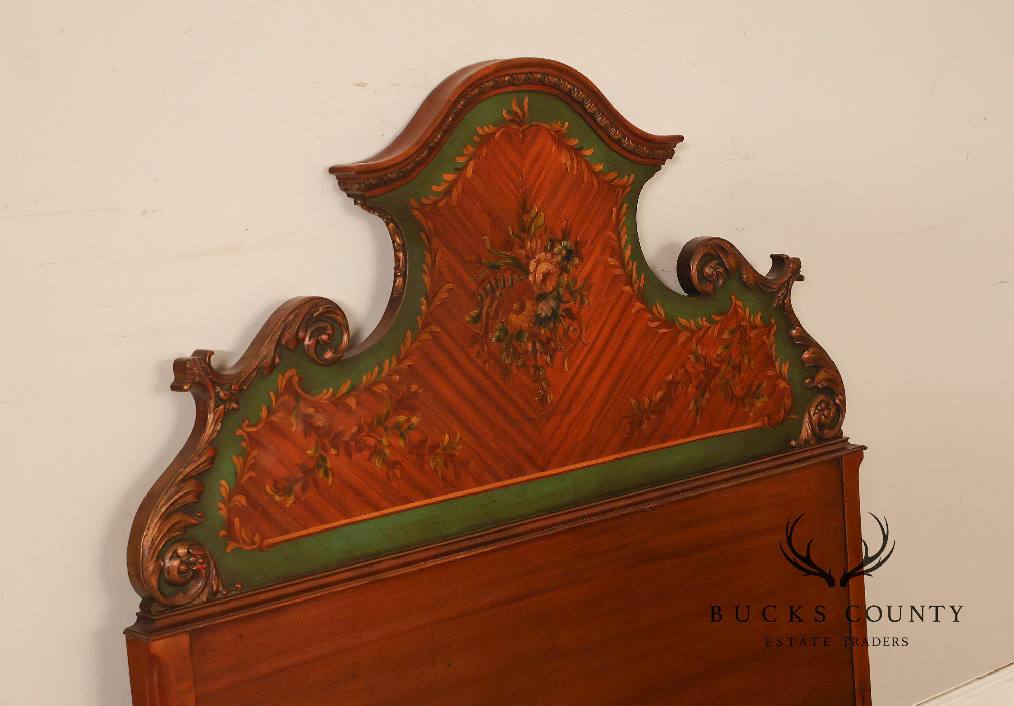 Edwardian Paint Decorated Satinwood Twin Headboard