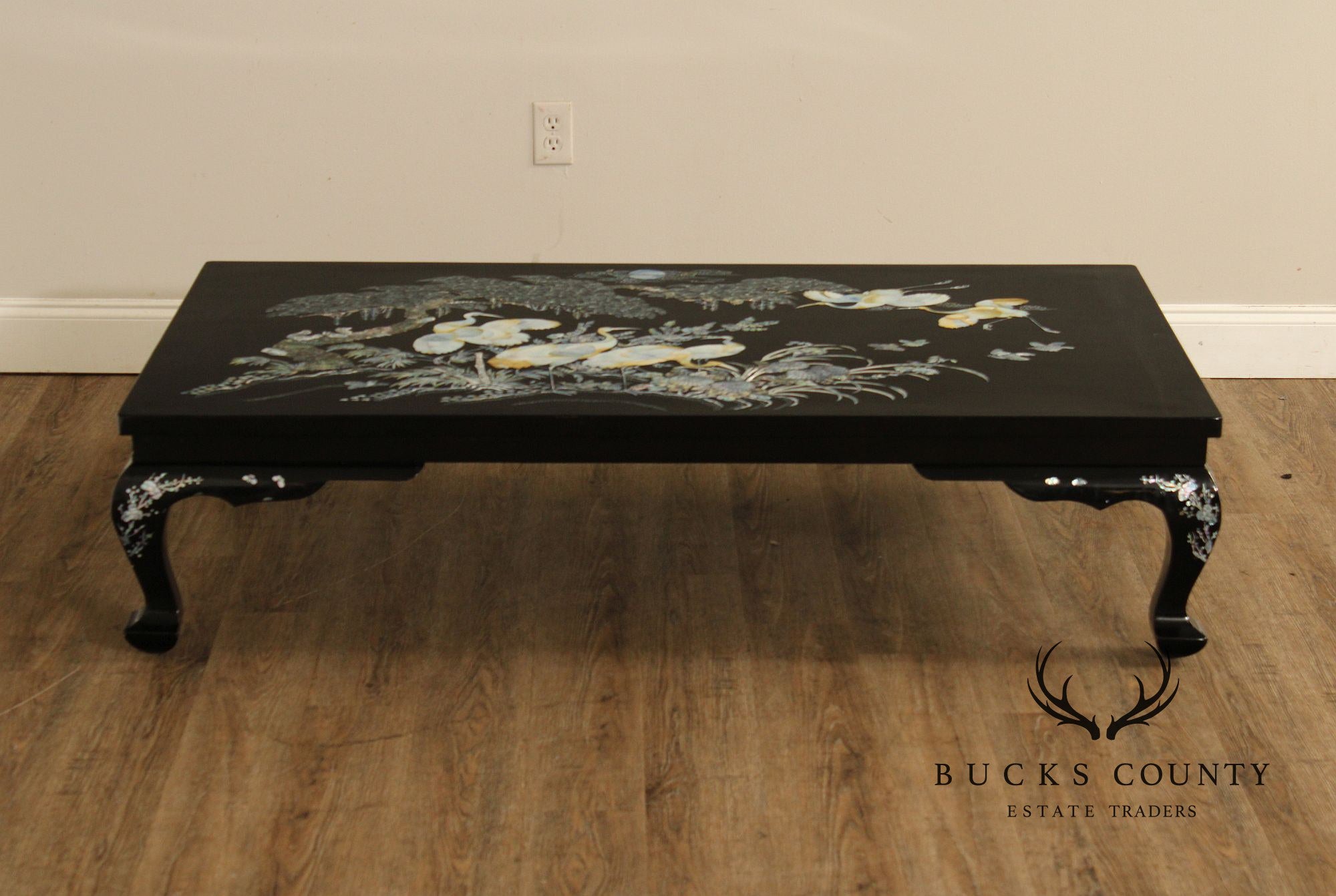 Korean Vintage Black Lacquer And Mother of Pearl Inlaid Coffee Table