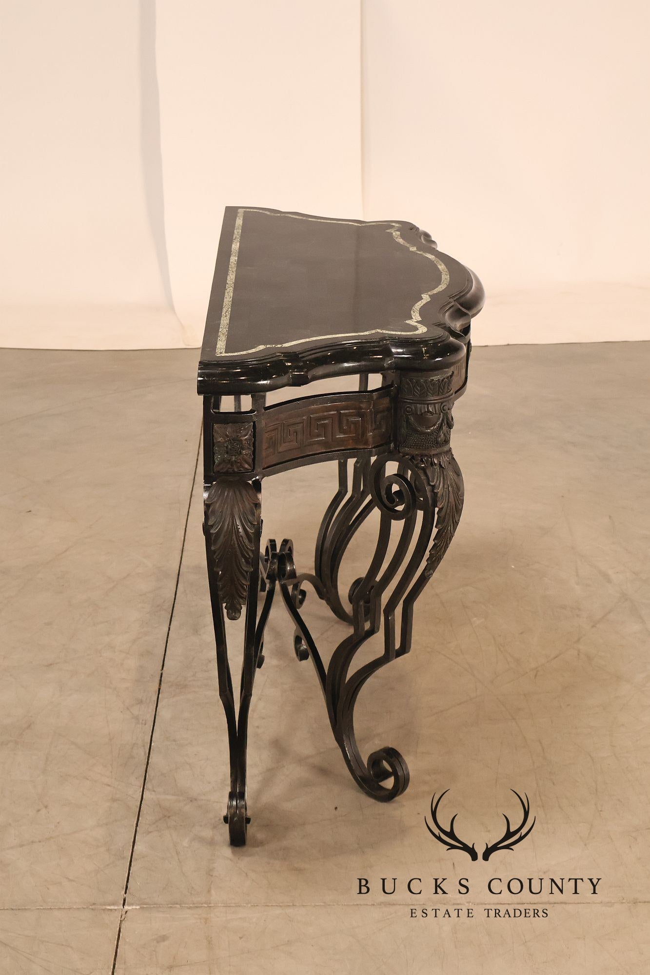 Maitland Smith Greek Key Console Table With Tessellated Marble Top