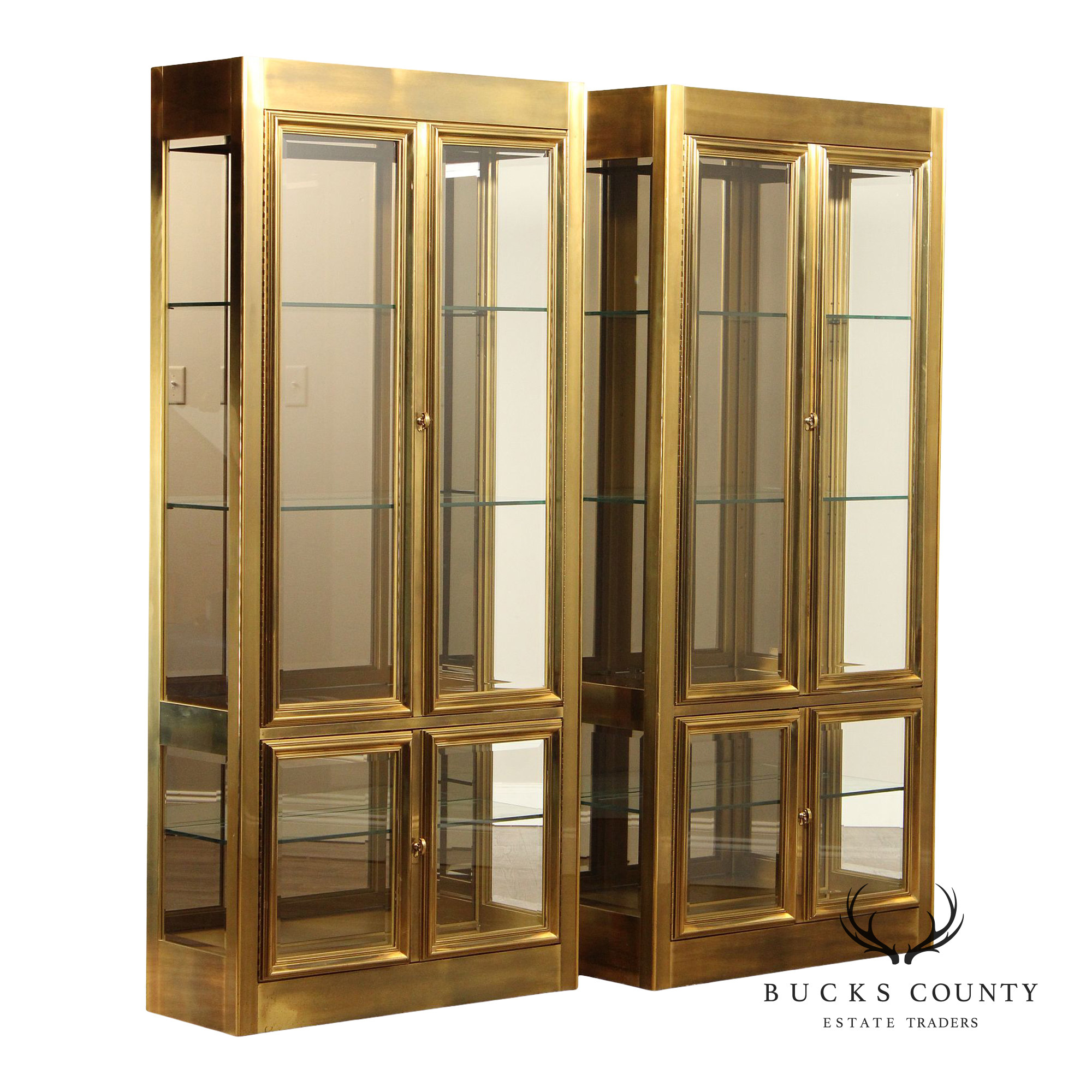 Mastercraft Hollywood Regency Pair of Brass Display Cabinets