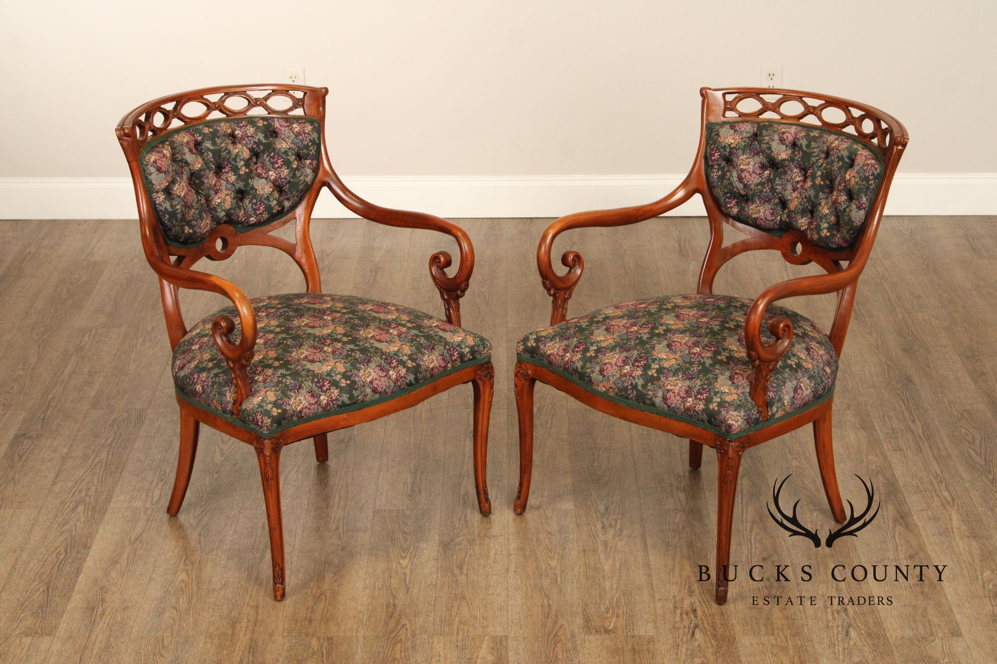 Regency Style Pair of Carved Parlor Armchairs