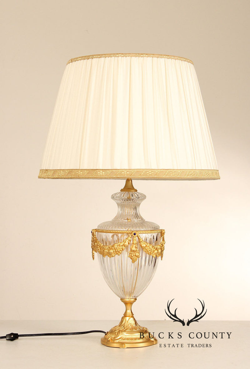 Neoclassical Style Crystal And Bronze Urn form Table Lamps