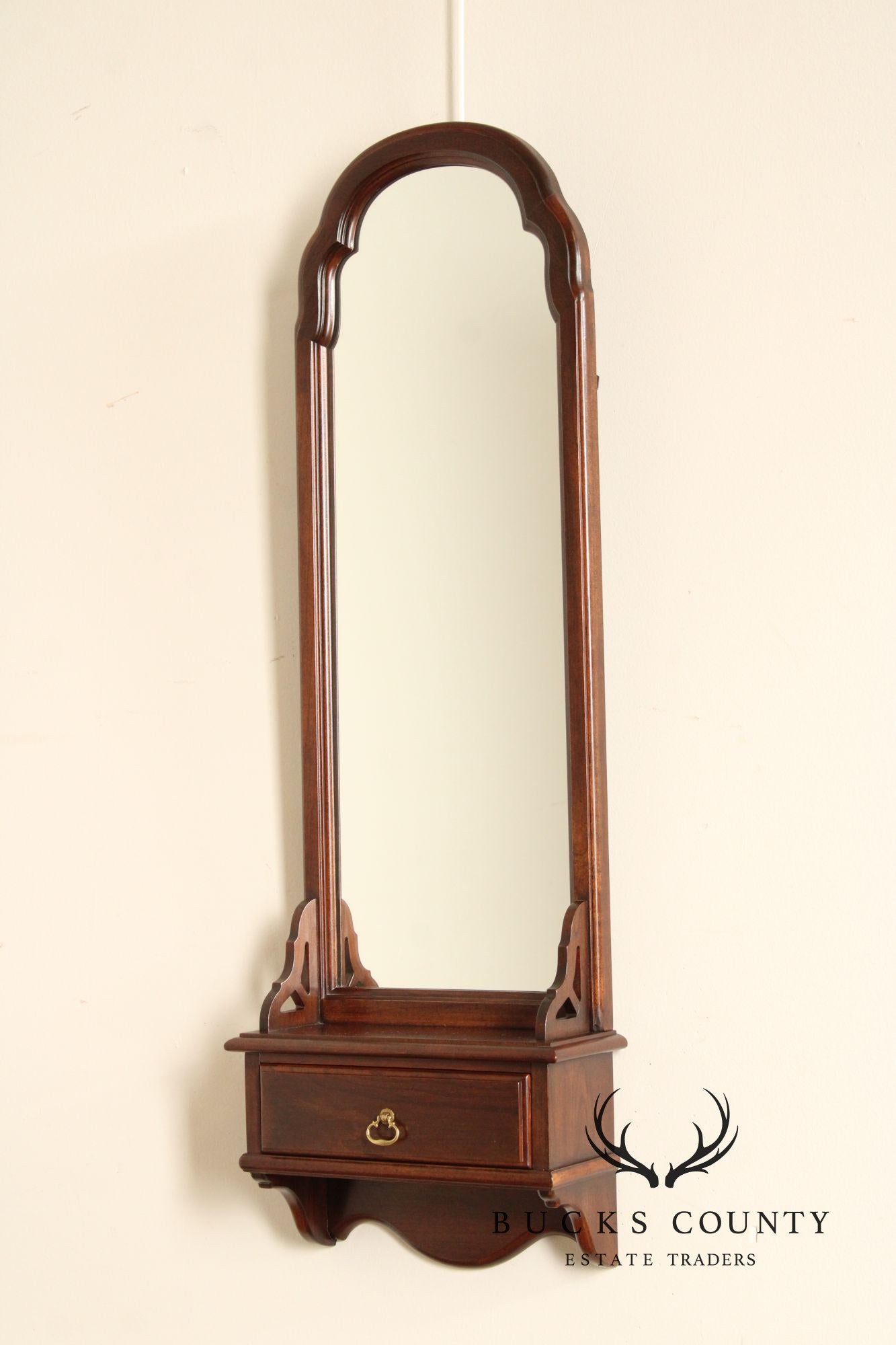 Ethan Allen Queen Anne Style Cherry Console Wall Mirror with Drawer