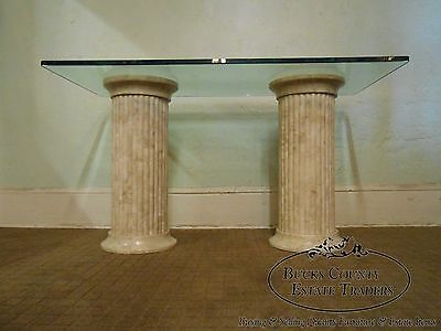 Maitland Smith Tessellated Stone Greek Doric Column Pedestal Glass Top Desk