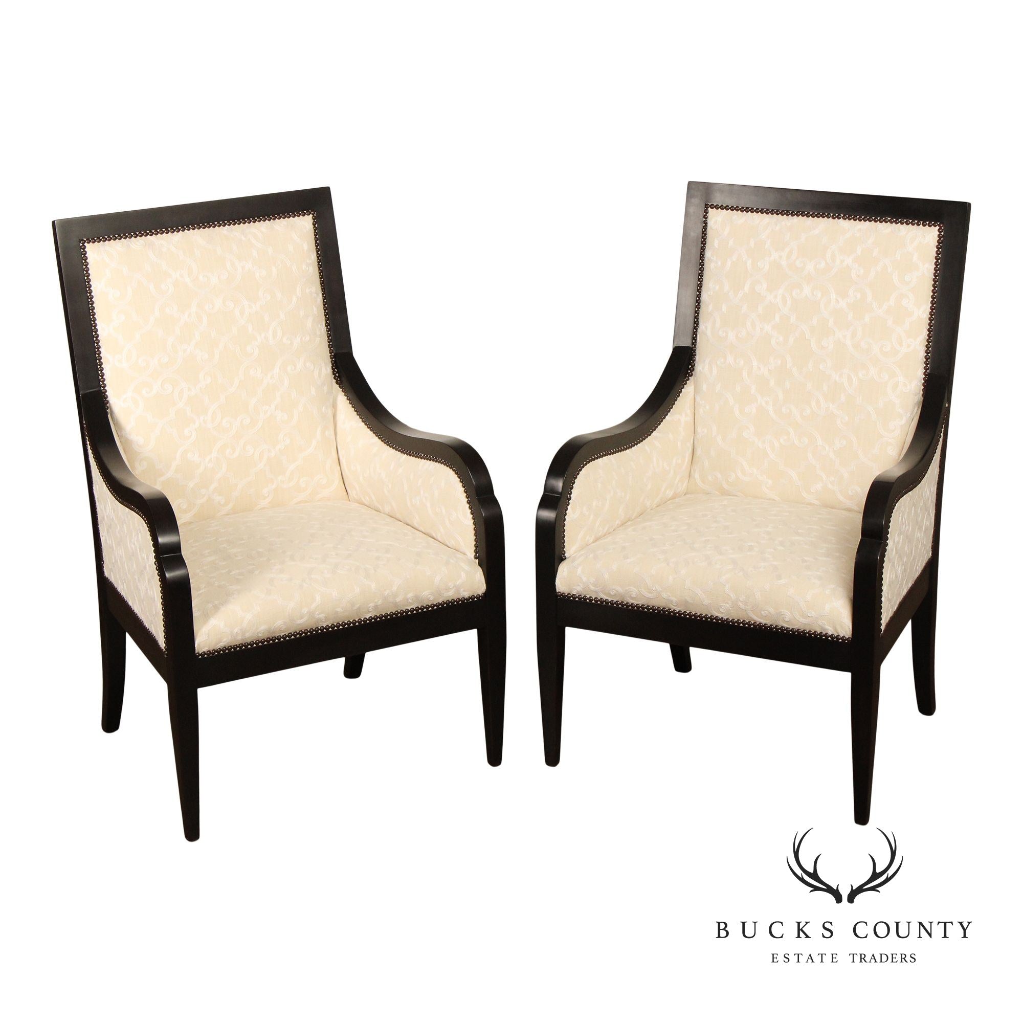 Sherrill Furniture Transitional Ebonized Pair Of Living Room Armchairs