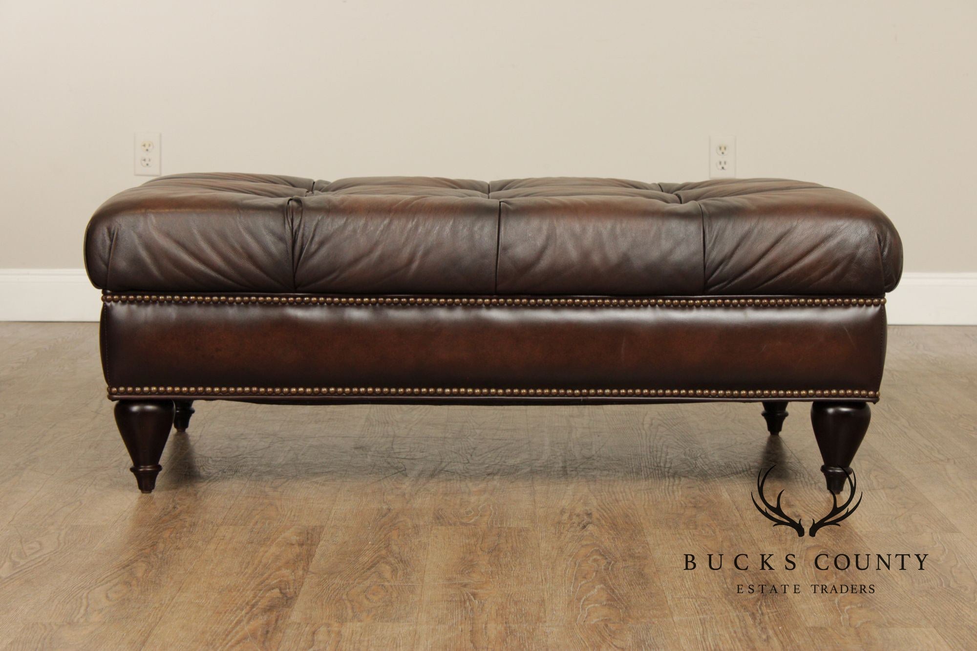 Bernhardt Chesterfield Style Tufted Brown Leather Ottoman