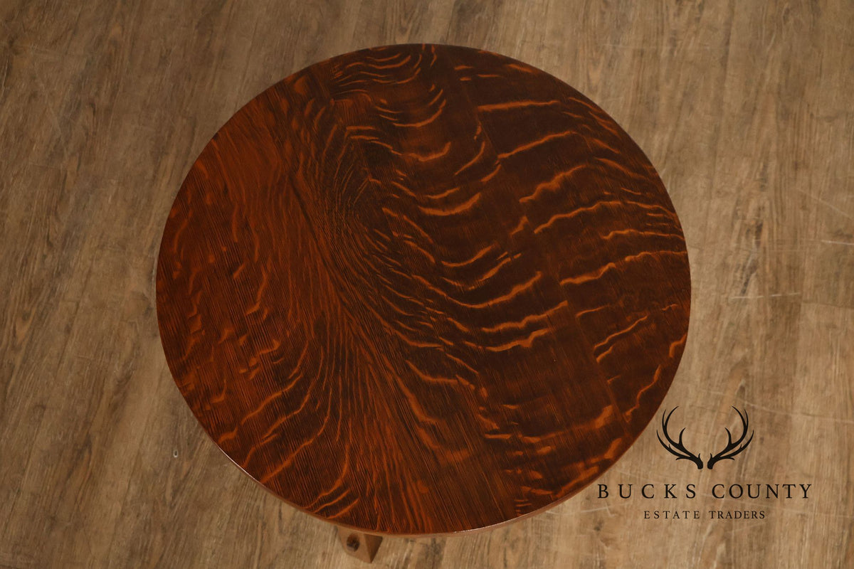 Antique Arts And Crafts Mission Quarter-Sawn Oak Round Table