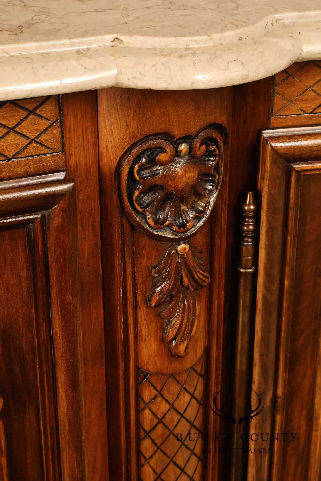 French Louis XV Style 106" Long Marble Top Walnut Sideboard