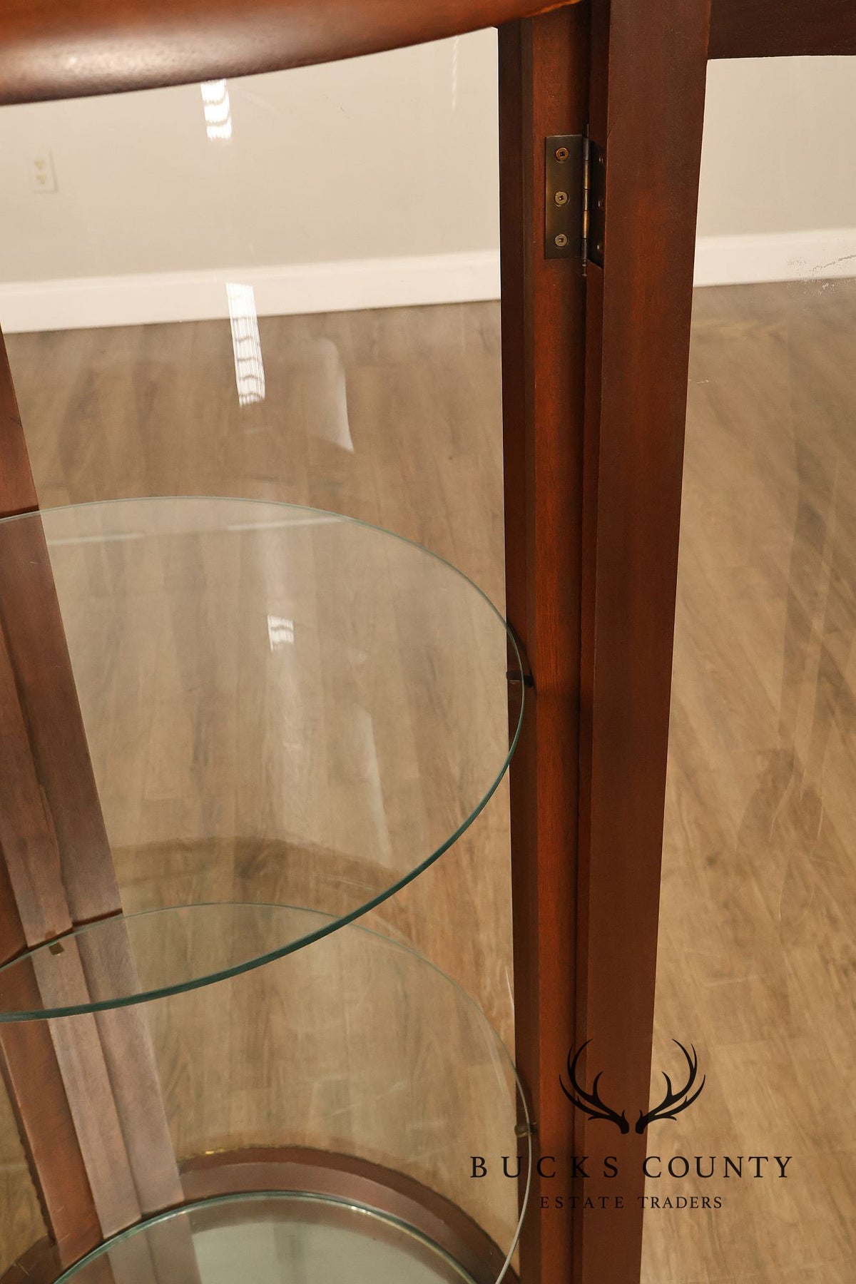 French Louis XV Style Mahogany Curved Glass Display Curio Cabinet