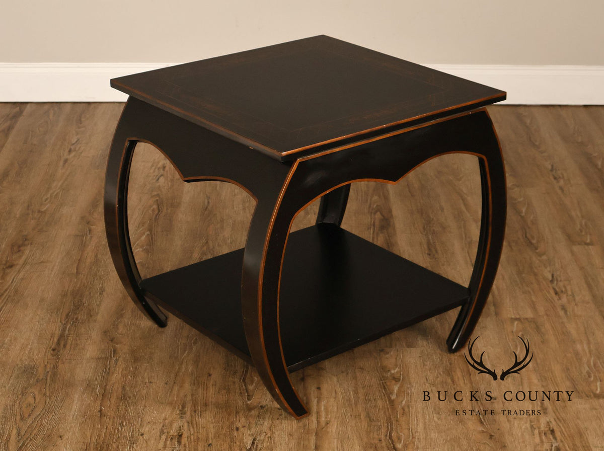 Harden Black Lacquered Chinoiserie Style Side Table With Inlay