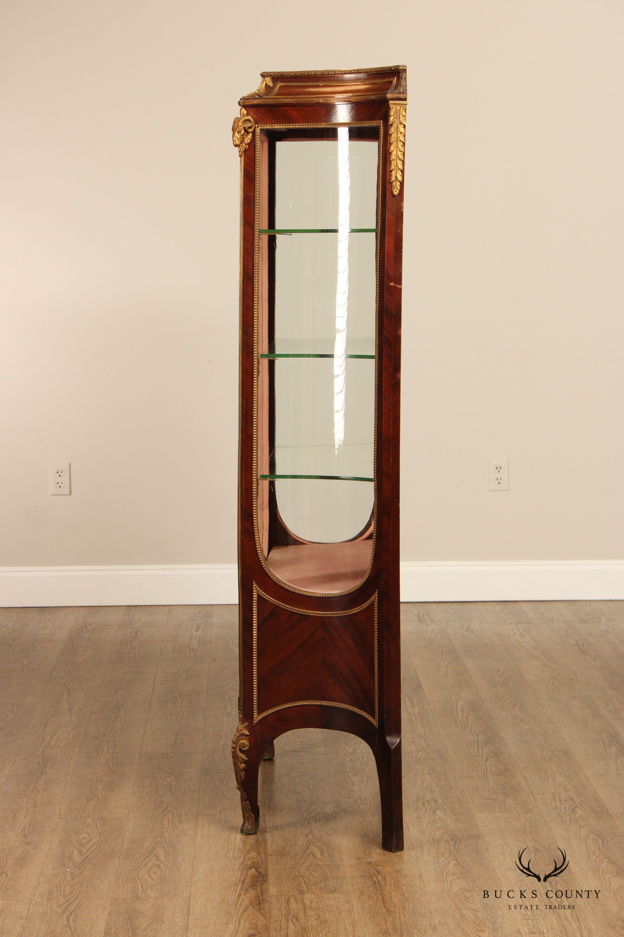 French Regence Style Gilt Bronze Mounted King Wood Vitrine Display Cabinet