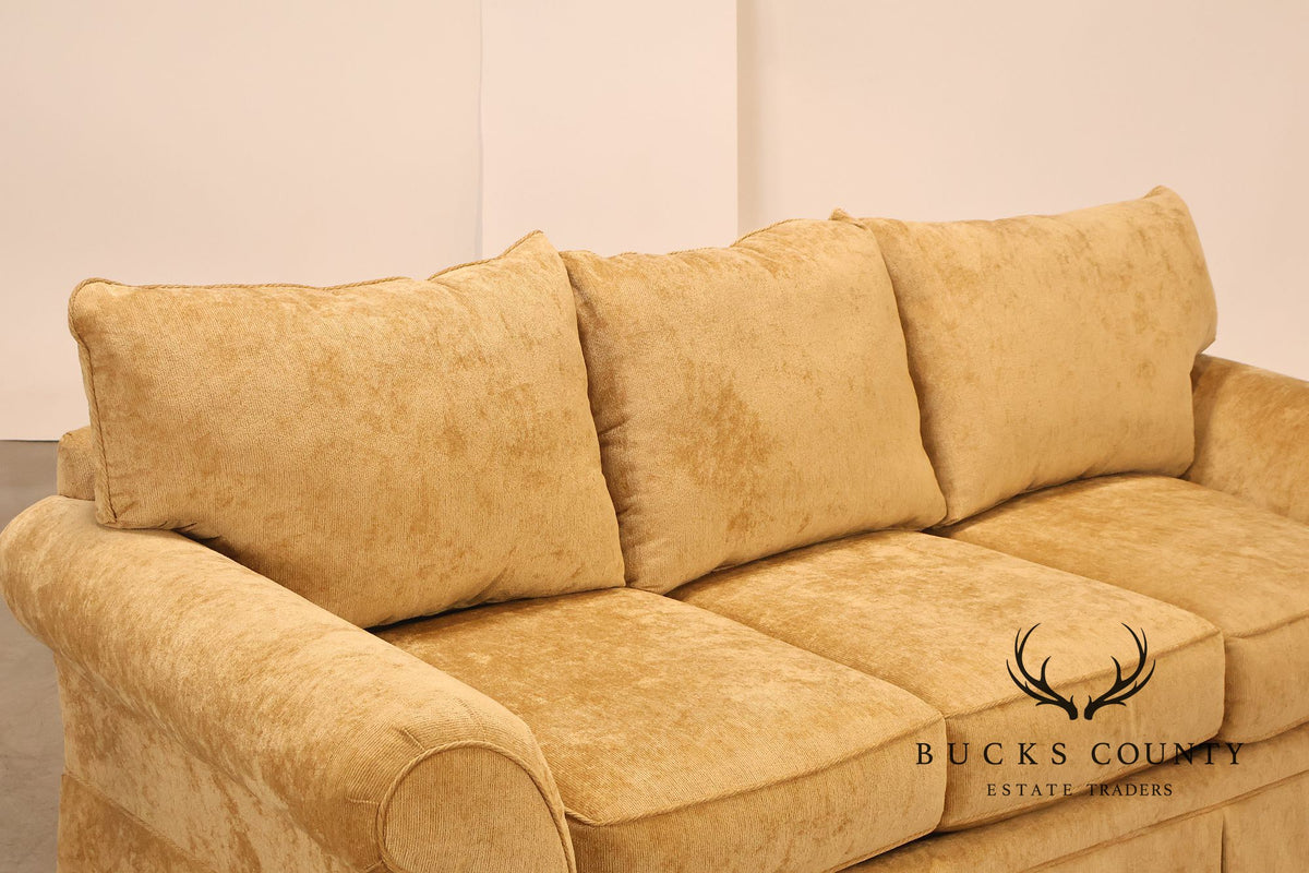 Traditional Gold Chenille Upholstered Three Cushion Sofa
