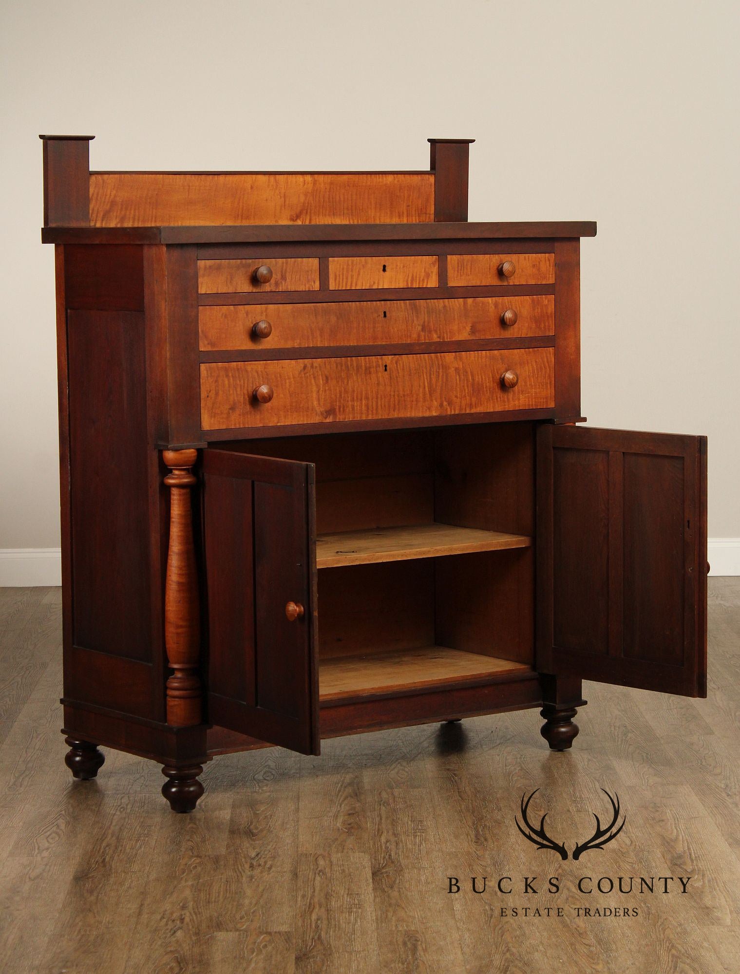 Antique American Empire Tiger Maple And Walnut Jelly Cupboard