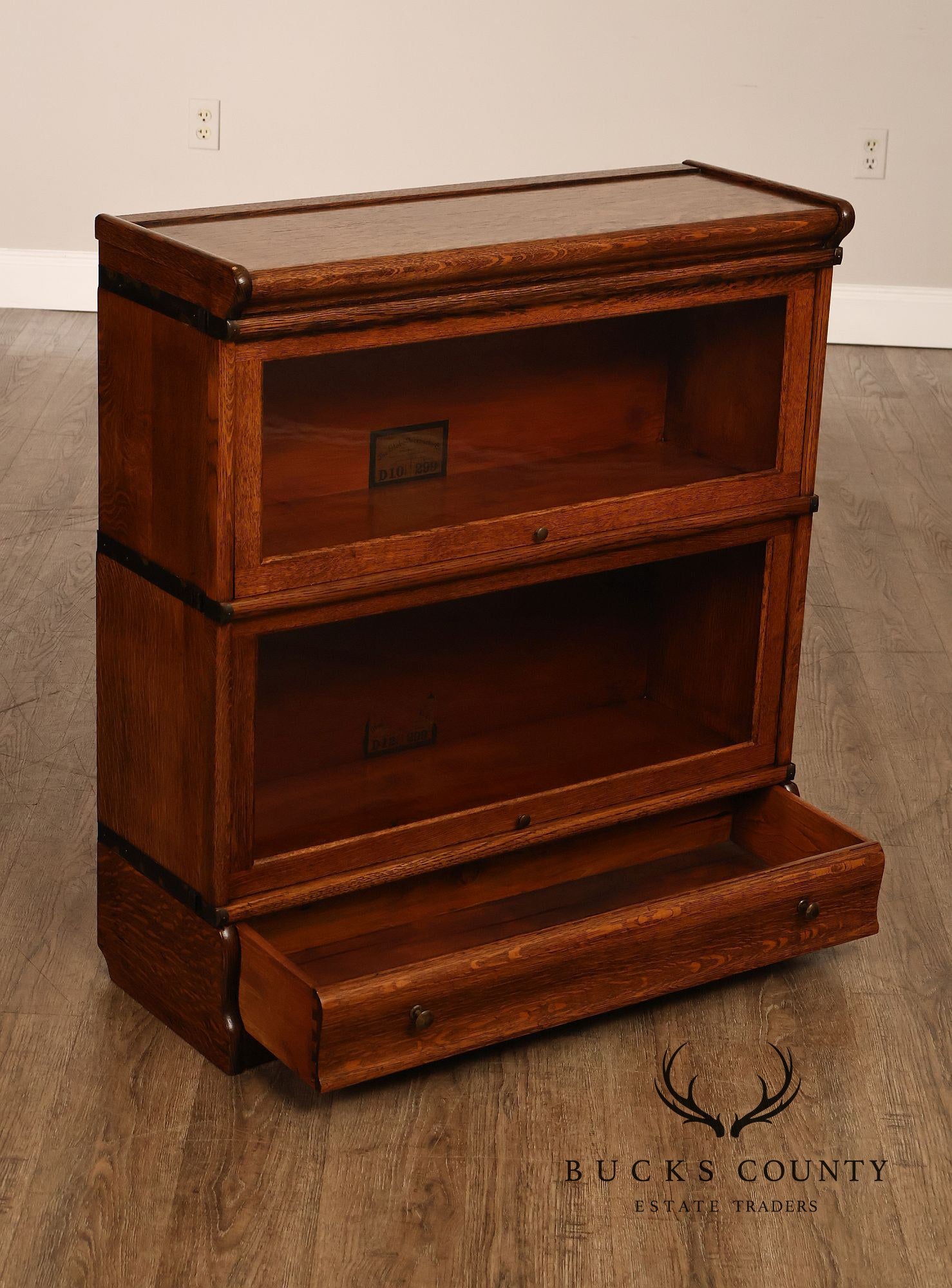 Globe-Wernicke Antique Oak Two-Stack Barrister Bookcase With Drawer Base