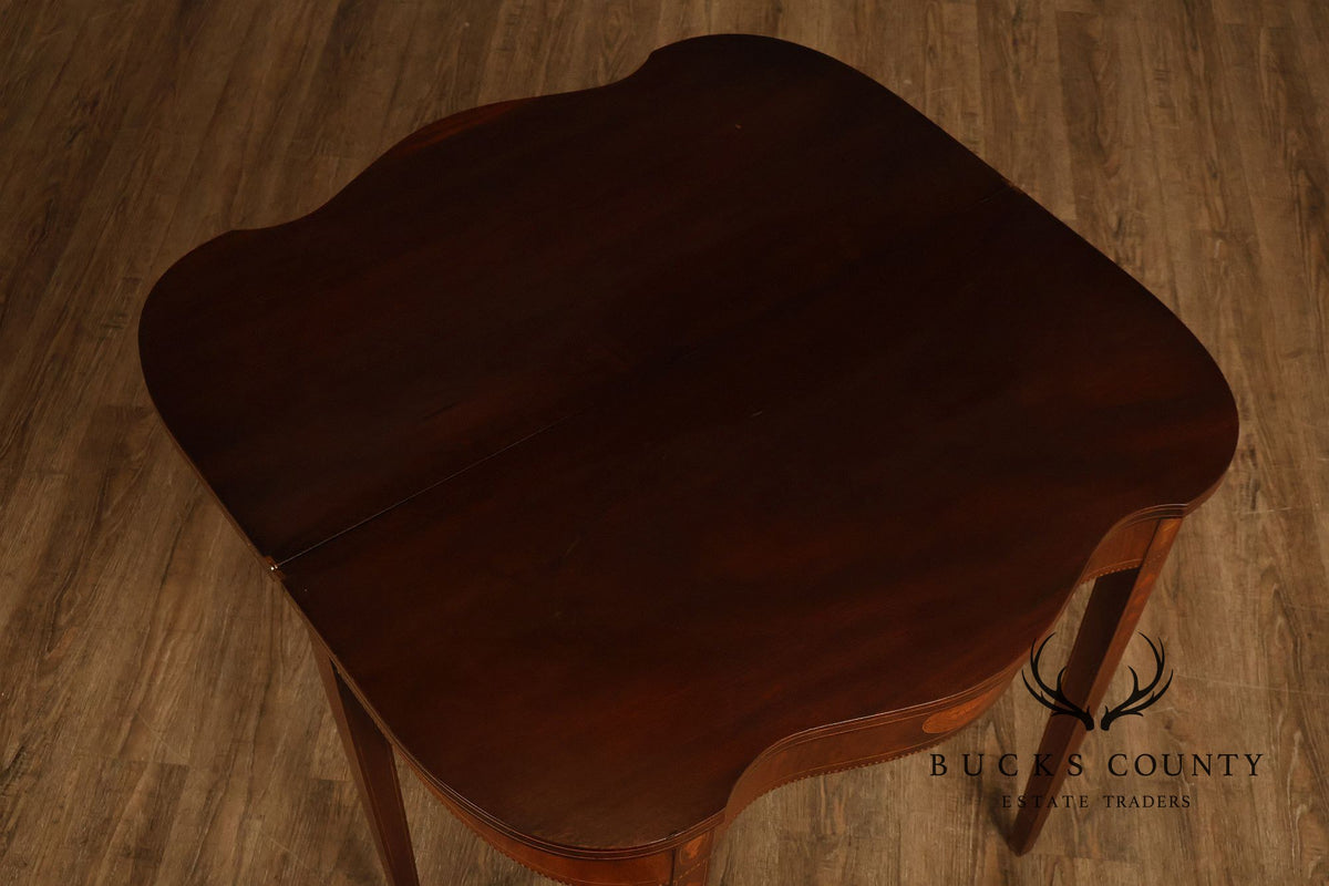 Hepplewhite Style Mahogany Serpentine Fold-Top Card Table With Satinwood Inlay