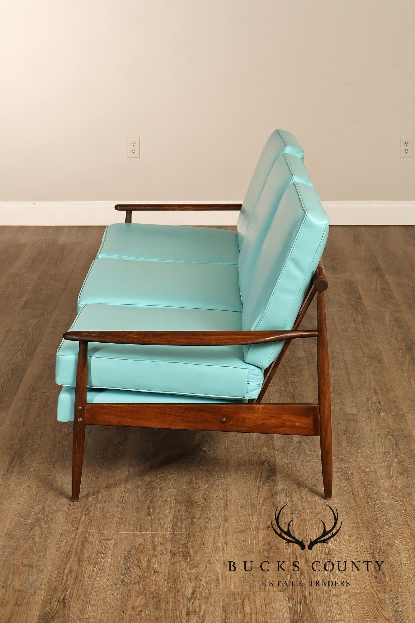 Mid Century Modern Oak Three-Seat Sofa
