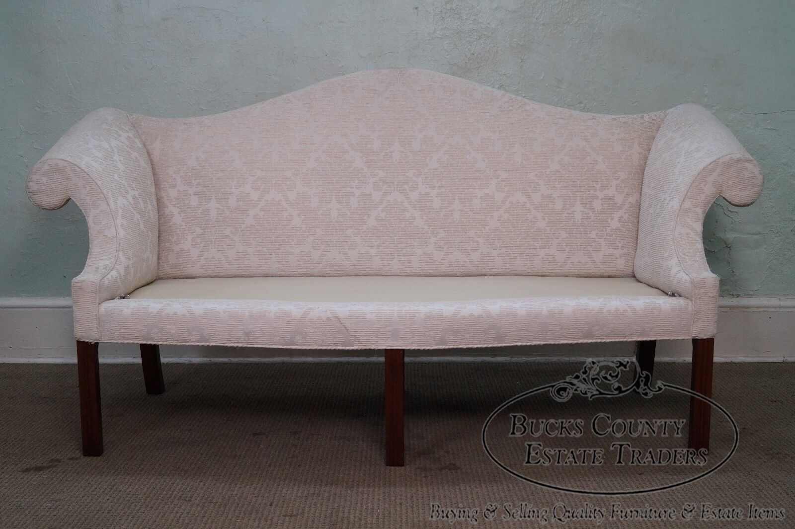 Bench Made Solid Mahogany Chippendale Style Camel Back Sofa