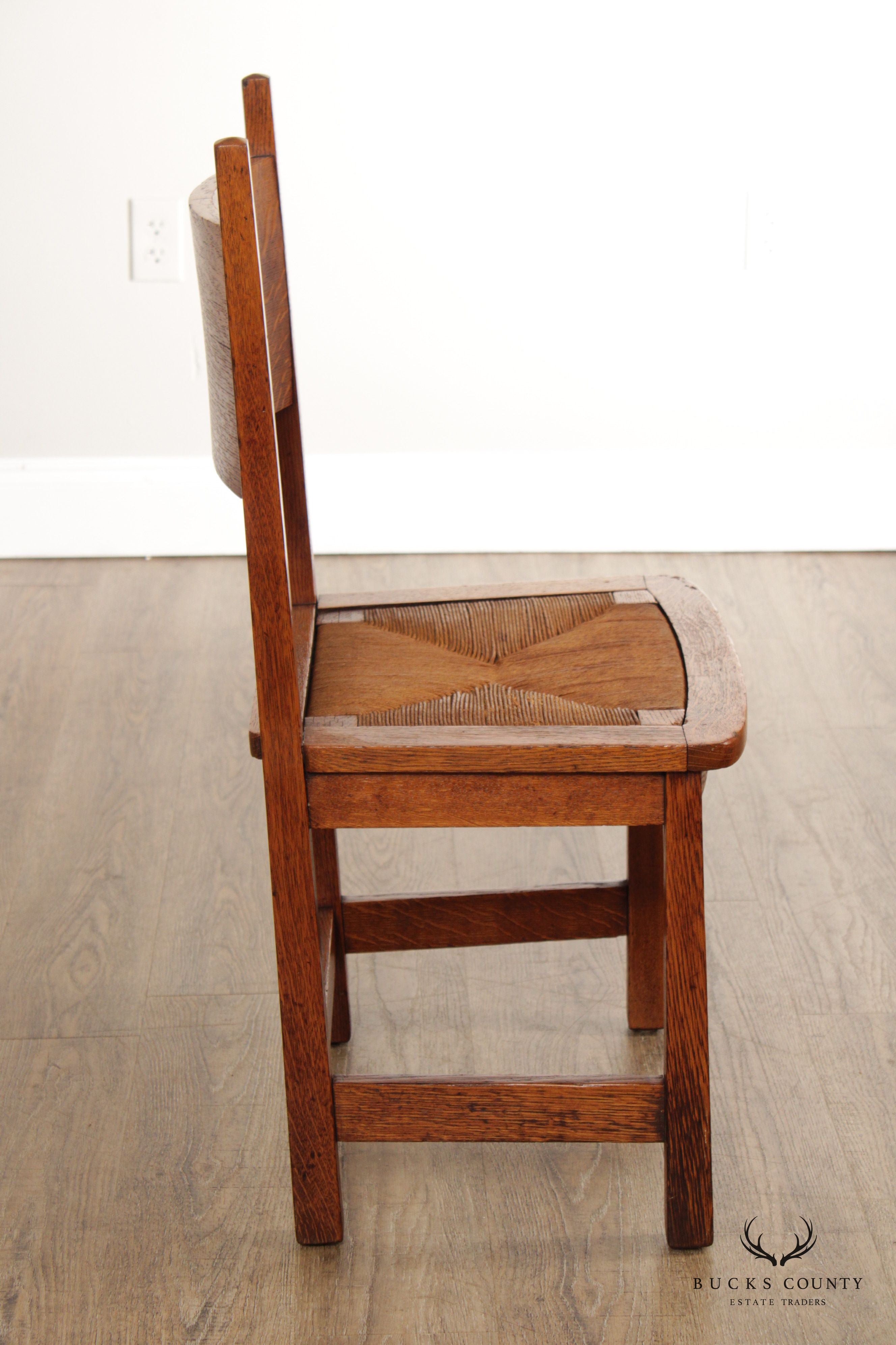 Antique Stickley Brothers Mission Oak Rush Seat Side Chair