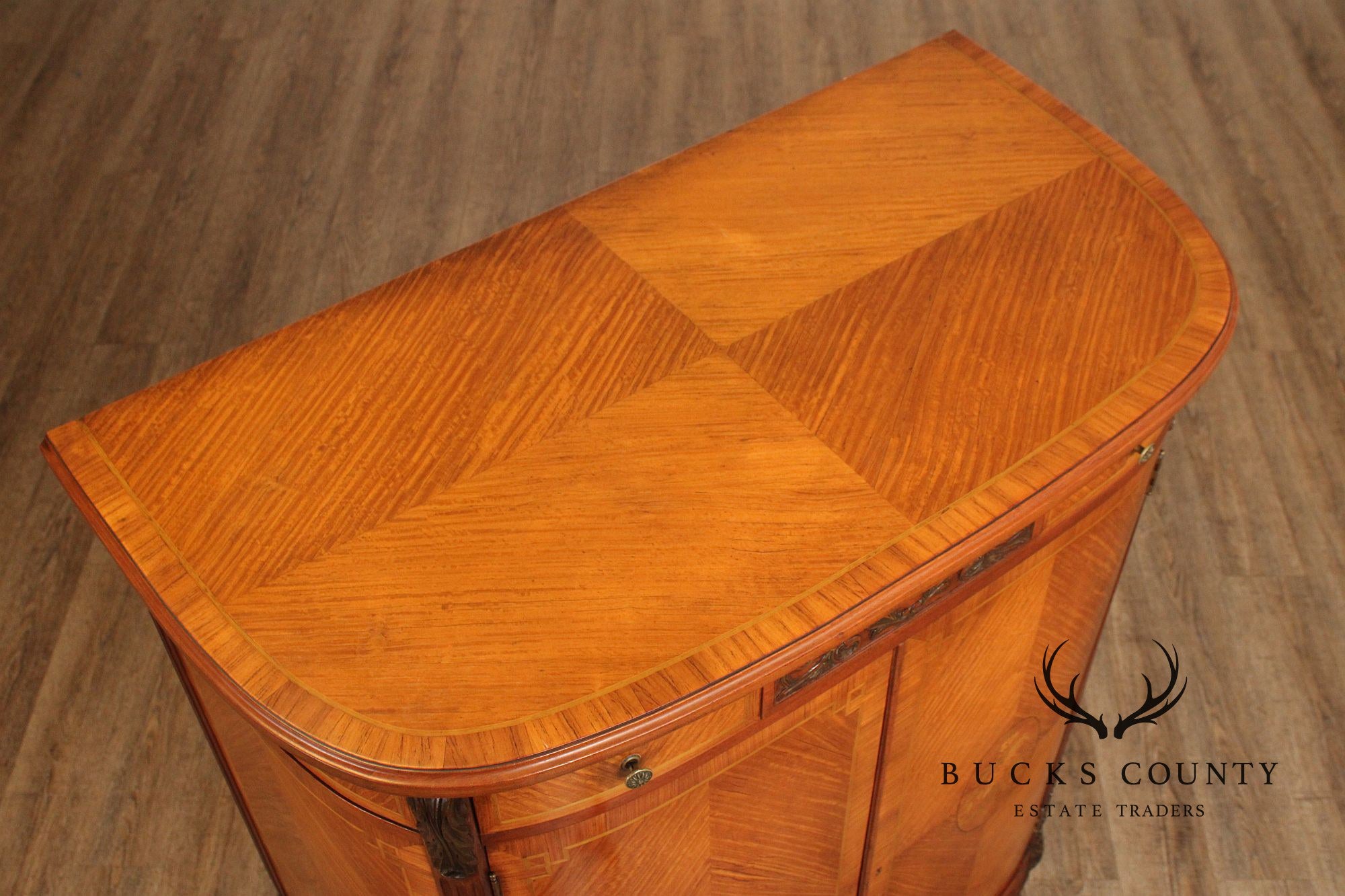 1930's French Louis XV Style Inlaid Satinwood Demilune Gentleman's High Chest