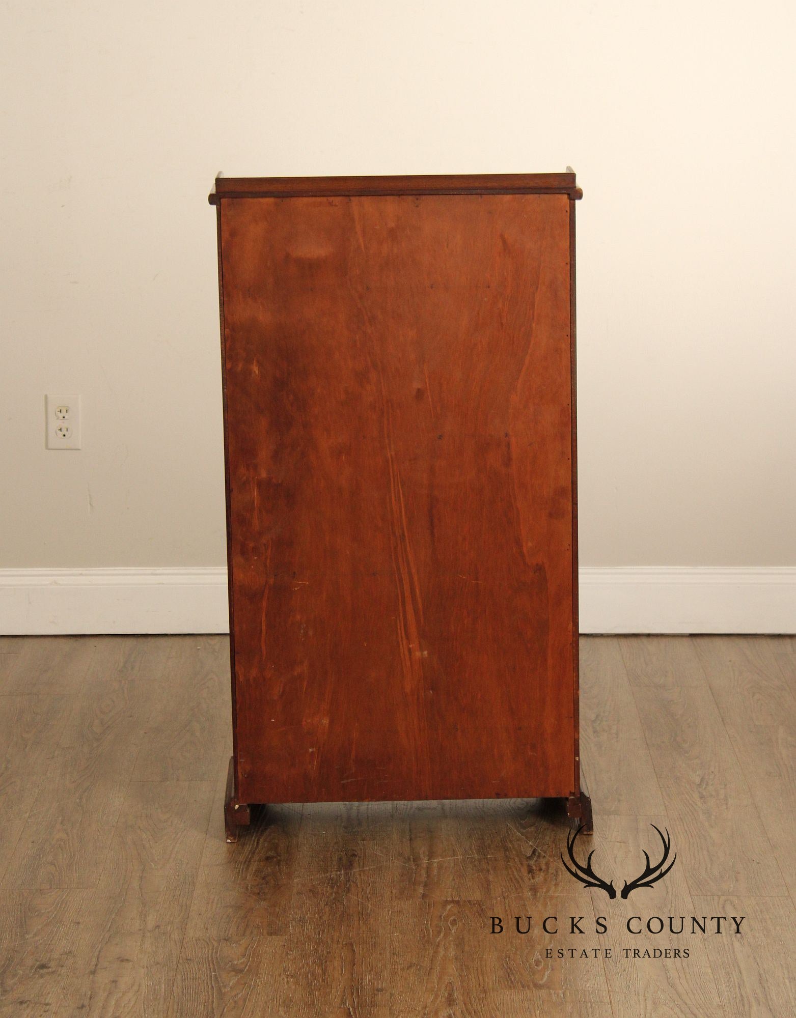 Vintage Georgian Style Narrow Mahogany Waterfall Open Bookcase With Drawer