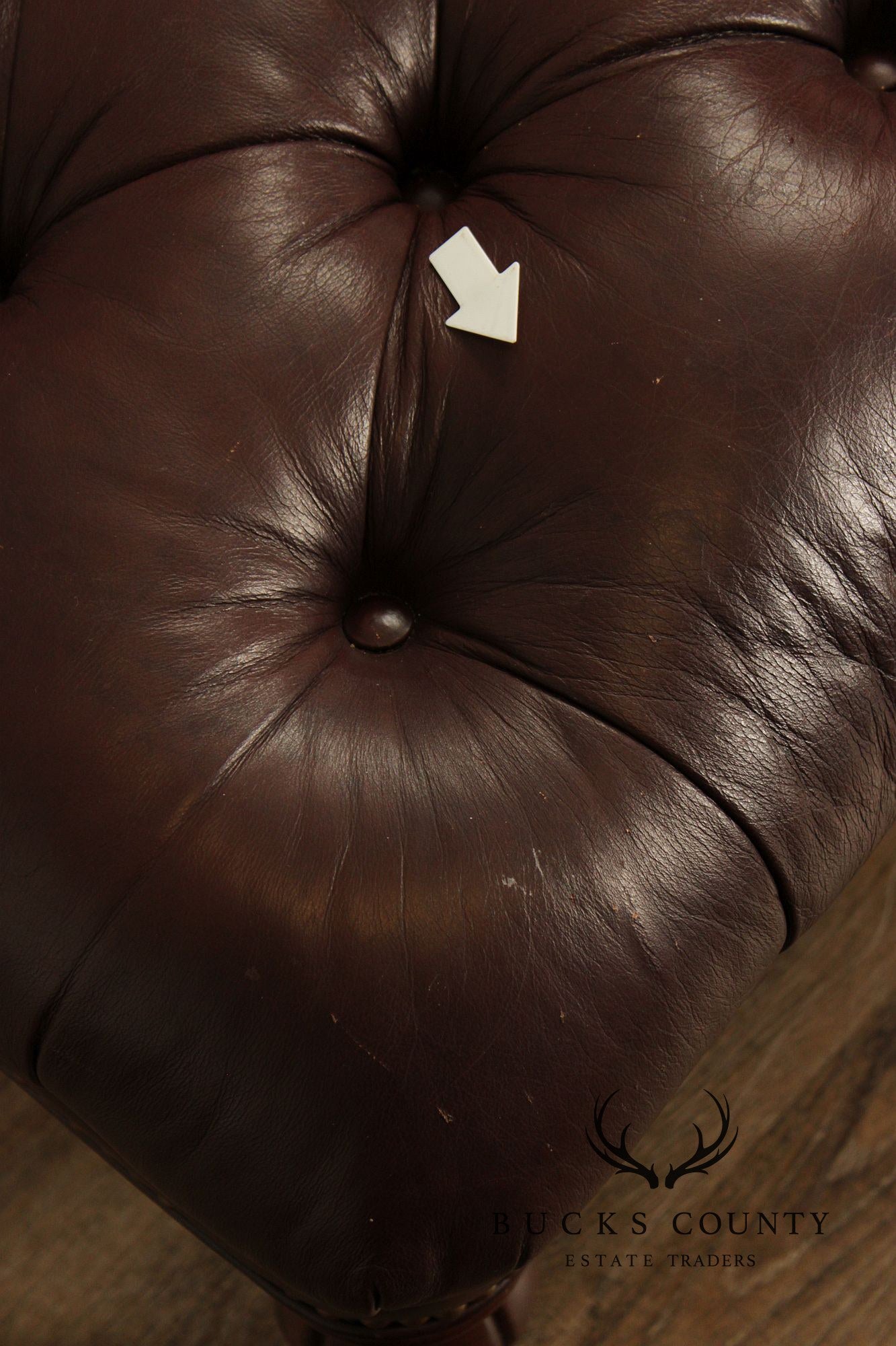 English Regency Style Tufted Leather Cocktail Ottoman On Turned Legs