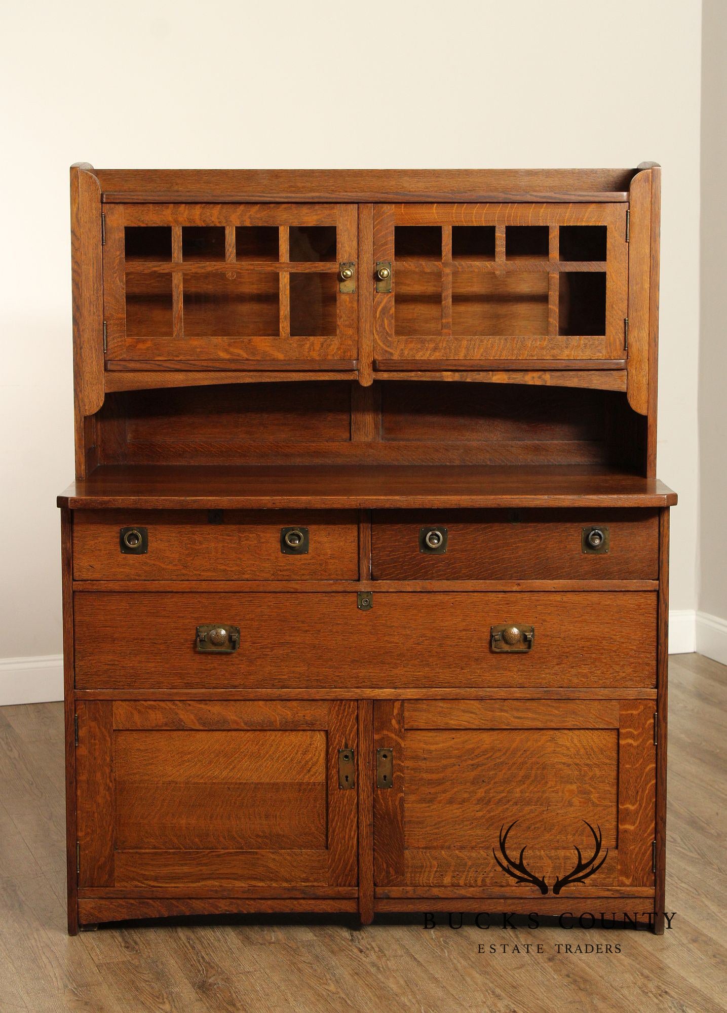 Stickley Brothers Antique Mission Oak Sideboard Hutch