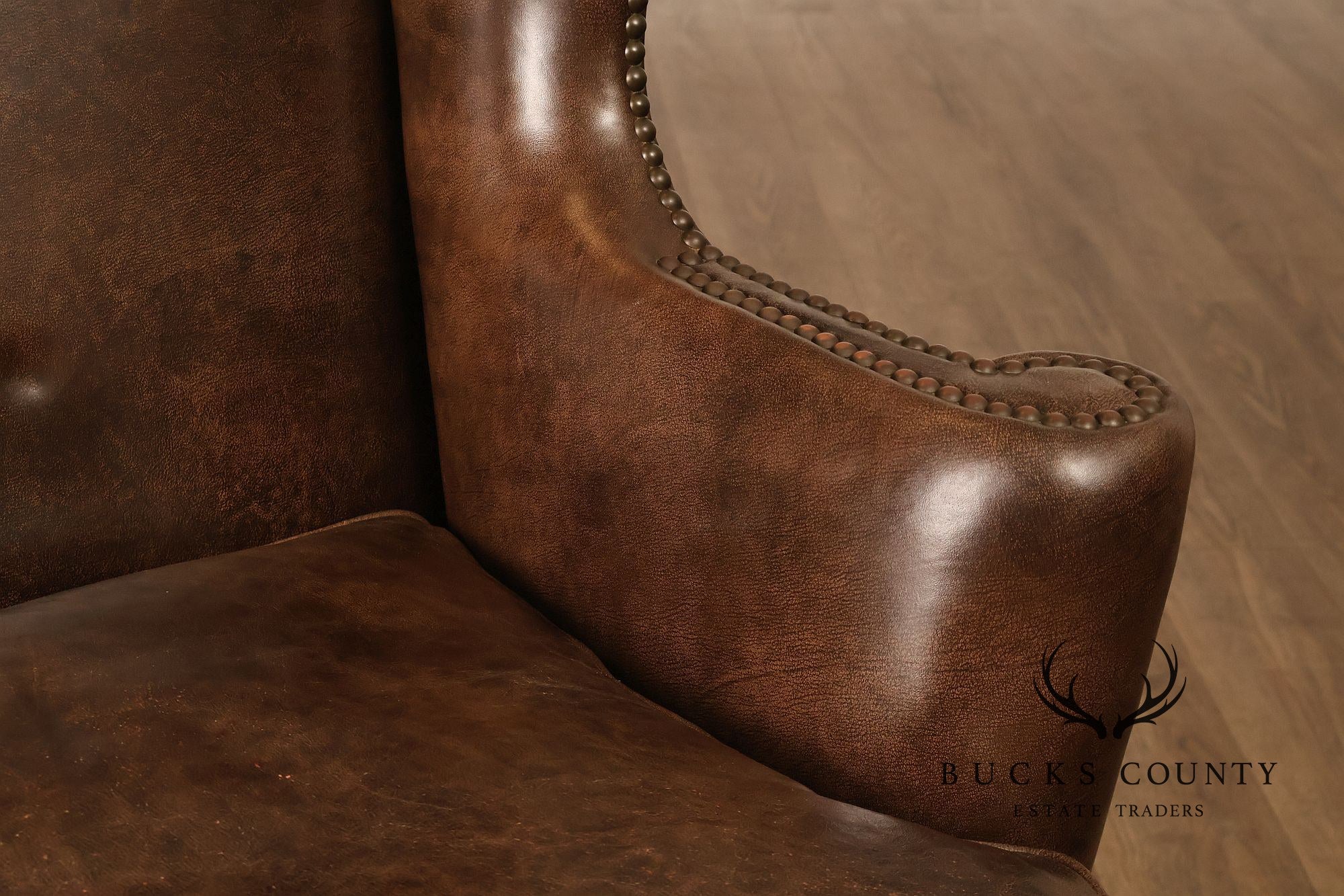 Kittinger Colonial Williamsburg Chippendale Style Pair Leather Wing Chairs