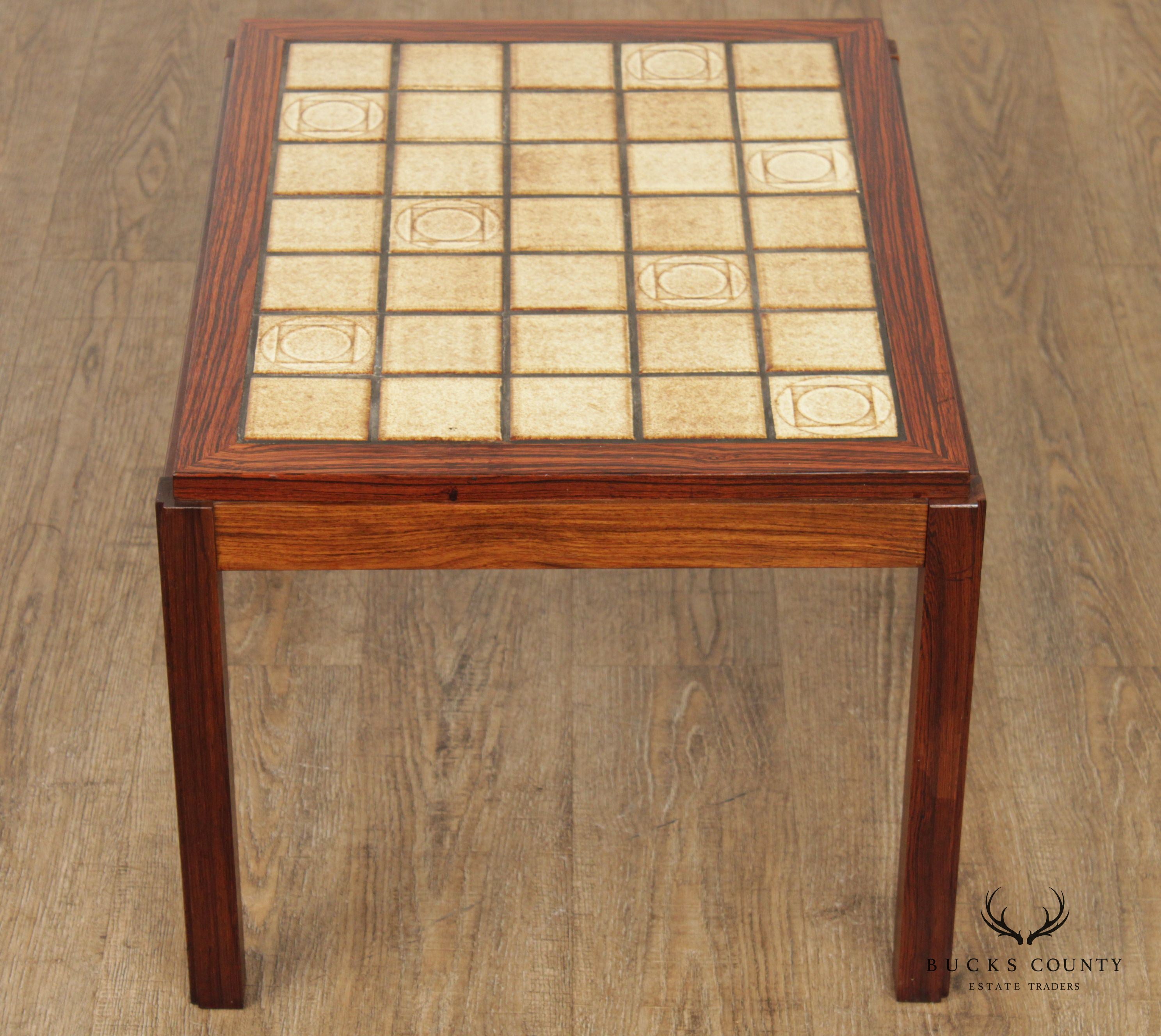 Danish Modern Tile Top Rosewood Side Table