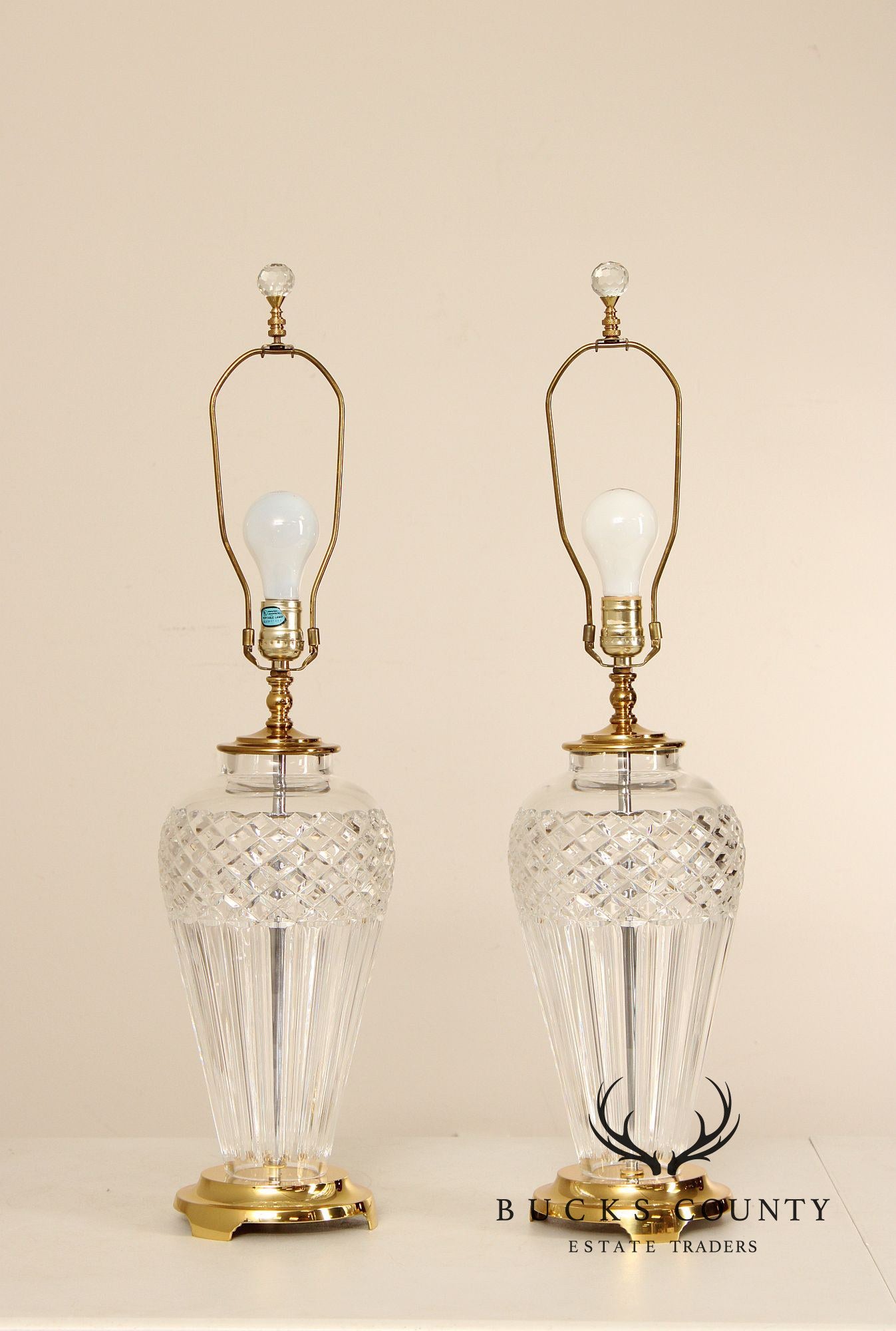 Waterford Belline Collection Pair of Crystal and Brass Table Lamps