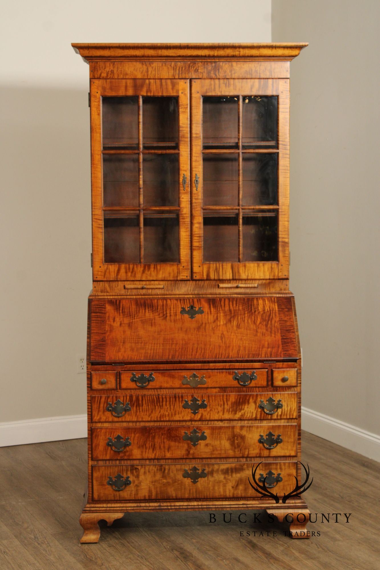 GREGG PERRY CUSTOM CRAFTED TIGER MAPLE SECRETARY DESK