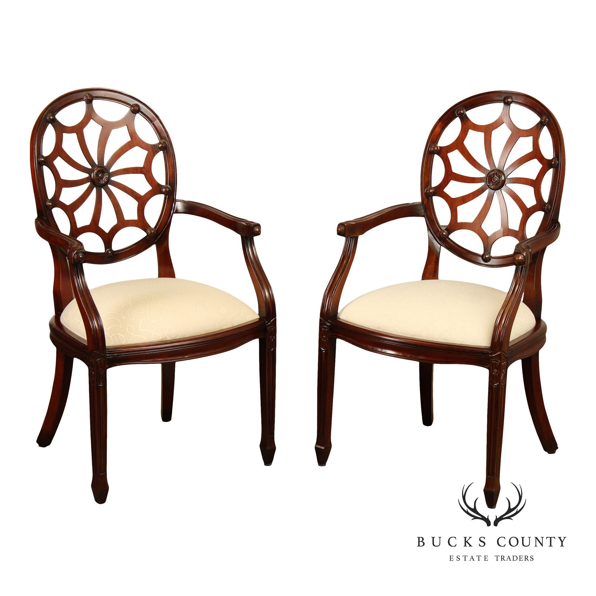 Hepplewhite Style Pair of Spiderback Armchairs